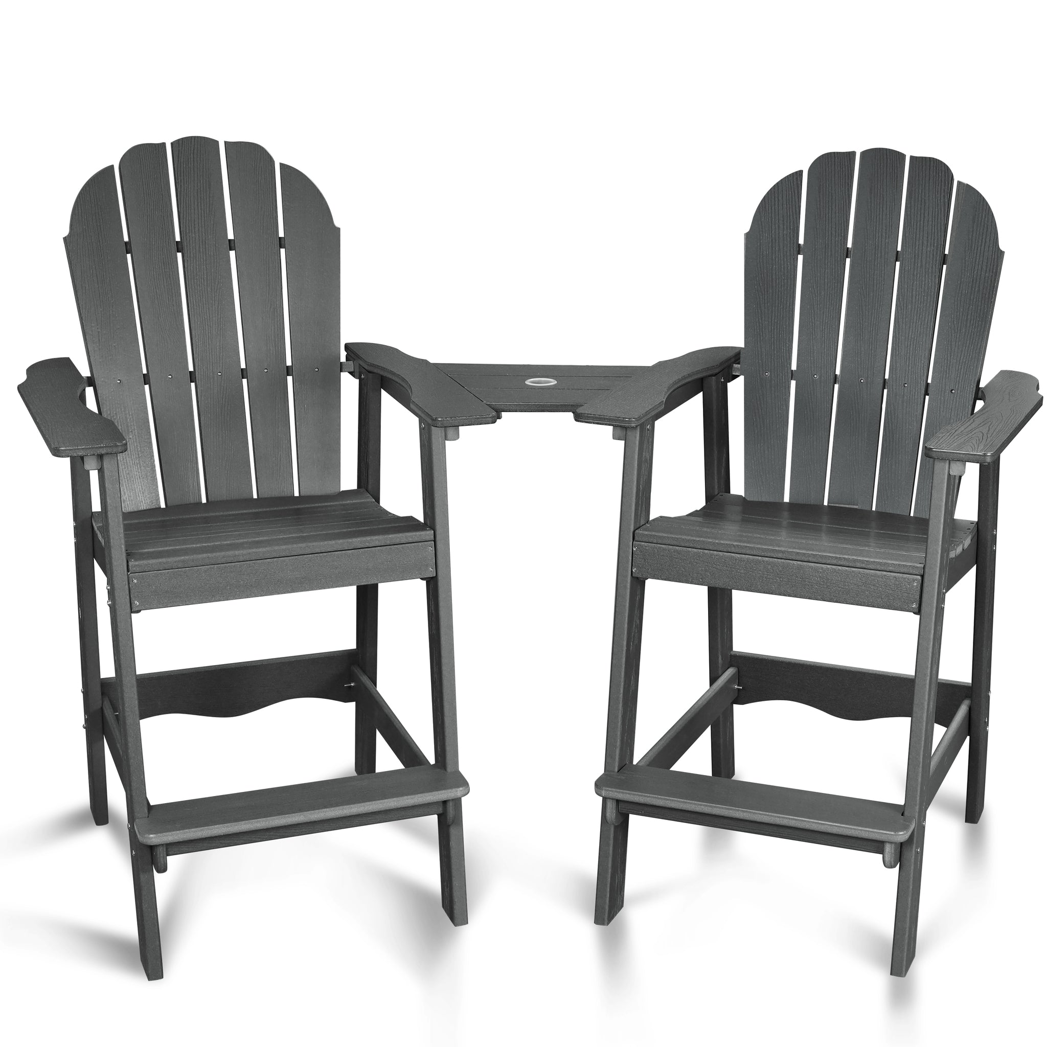 Tall-Adirondack-Chairs-Set of 2, Modern Bar-Height Patio Chairs with Removable Connecting Tray