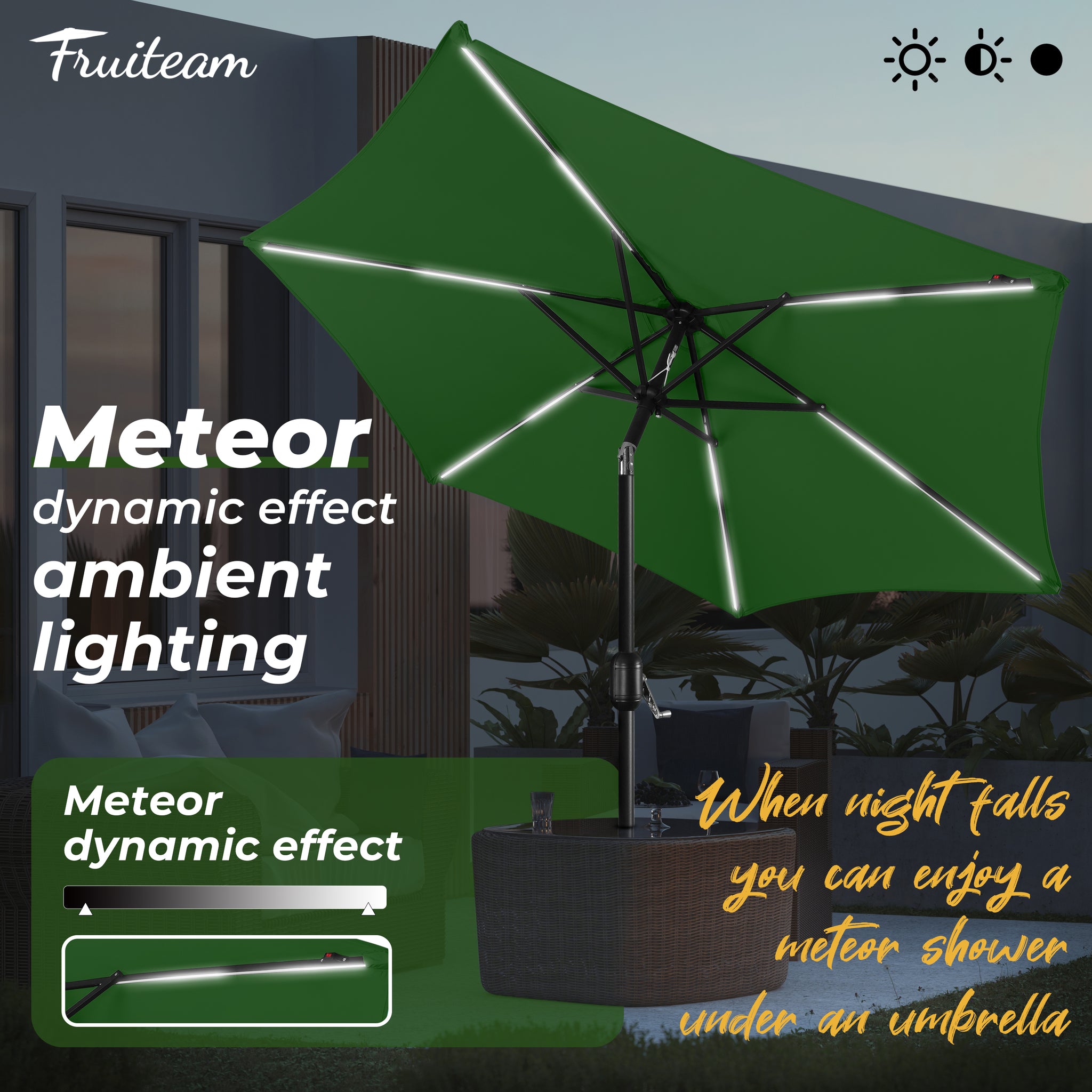 7.5FT FRUITEAM Patio Market Umbrella Meteor Light