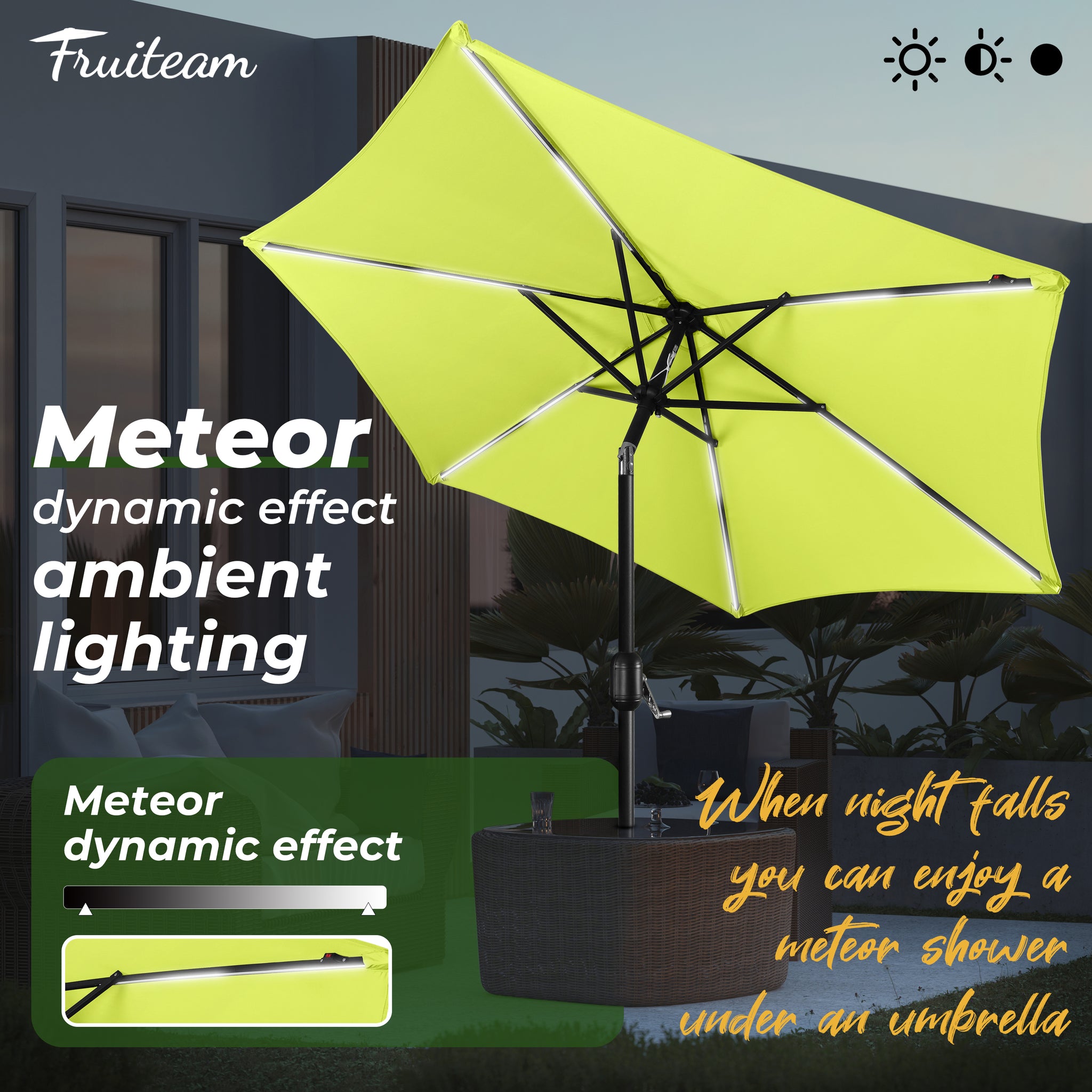 7.5FT FRUITEAM Patio Market Umbrella Meteor Light