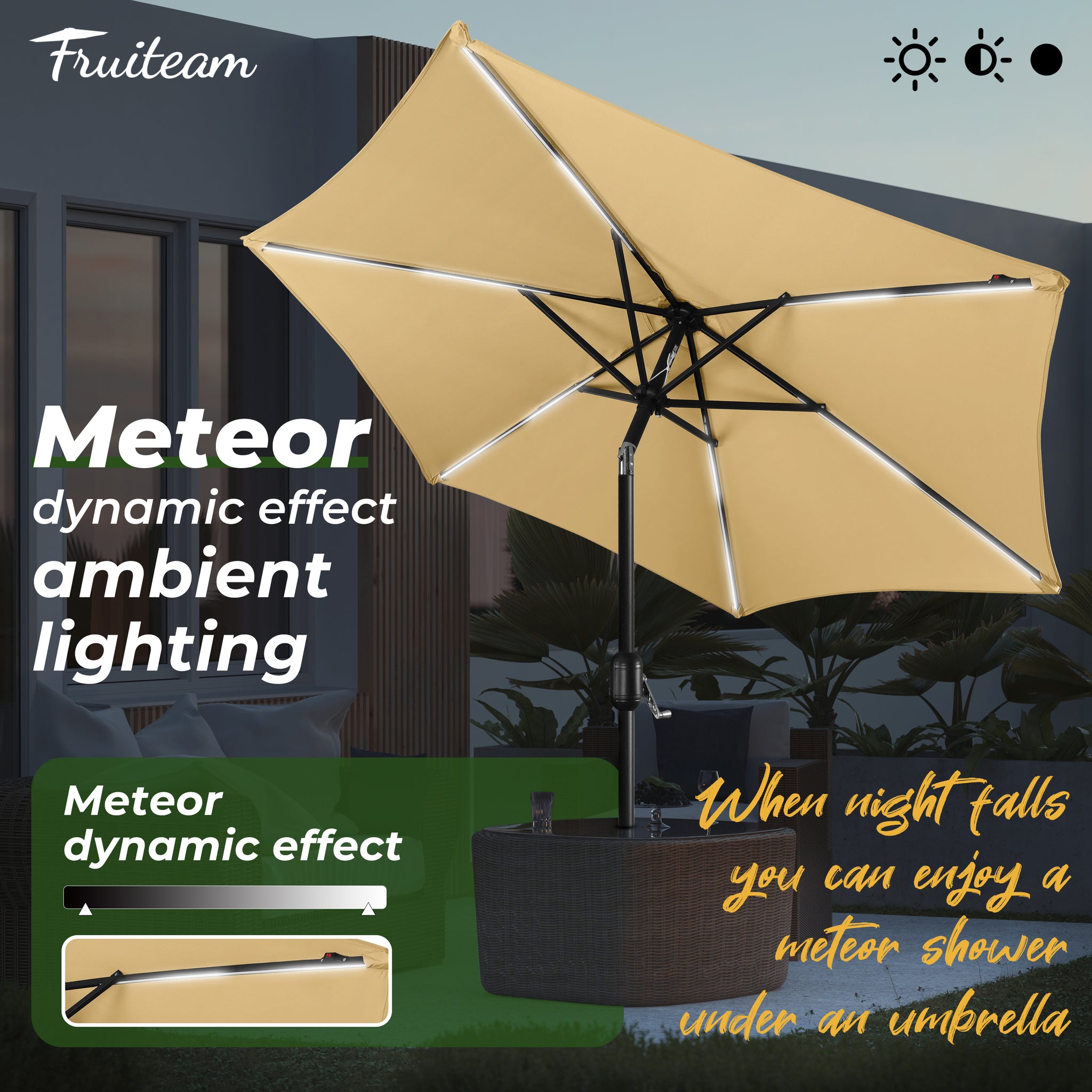 7.5FT FRUITEAM Patio Market Umbrella Meteor Light