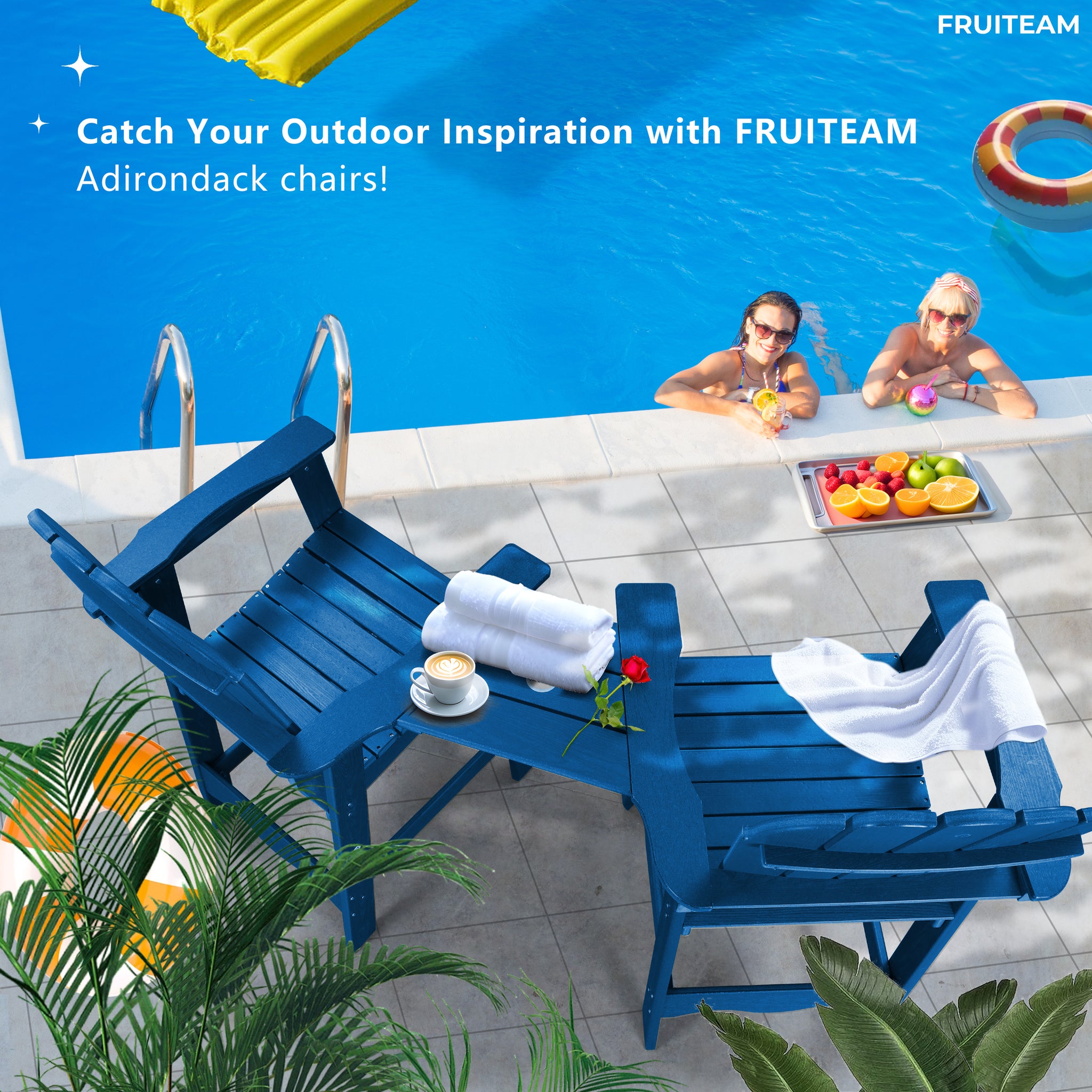 Tall-Adirondack-Chairs-Set of 2, Modern Bar-Height Patio Chairs with Removable Connecting Tray