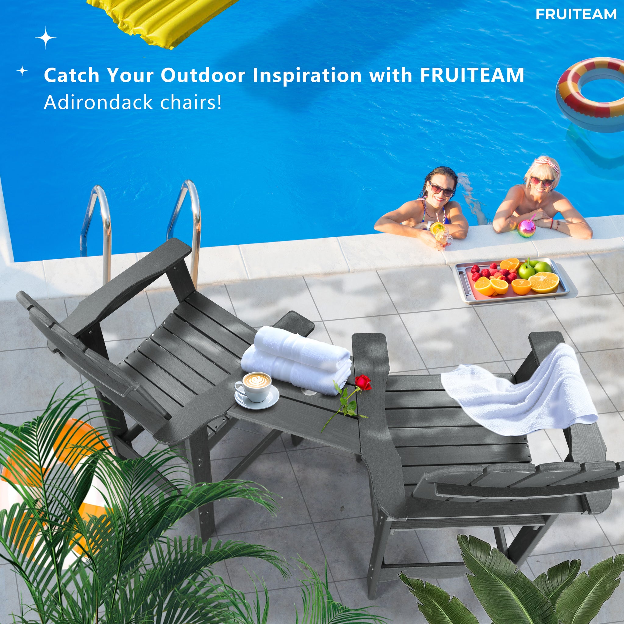 Tall-Adirondack-Chairs-Set of 2, Modern Bar-Height Patio Chairs with Removable Connecting Tray