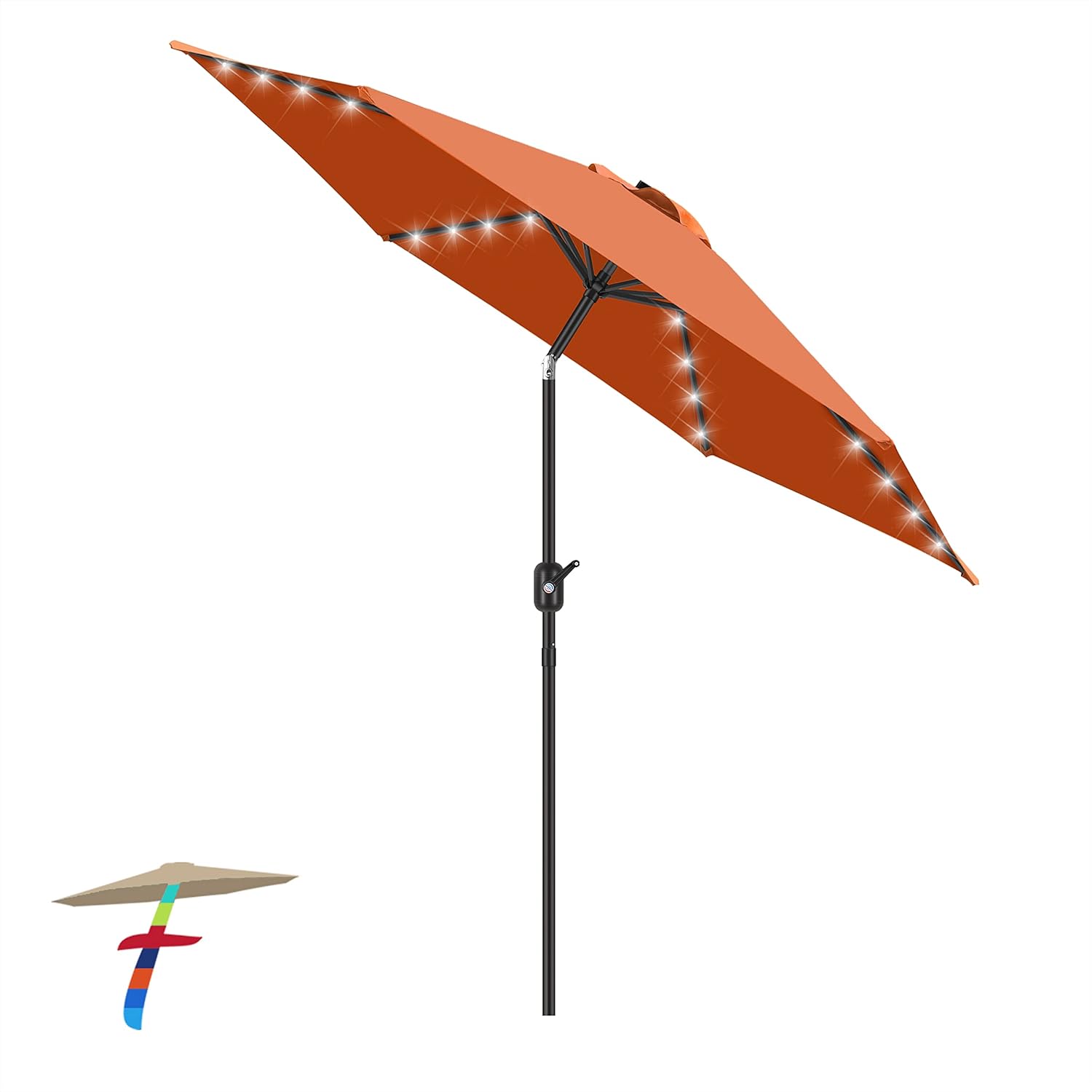 7 1/2ft FRUITEAM 24 LED Lighted Solar Umbrella, Coral Red