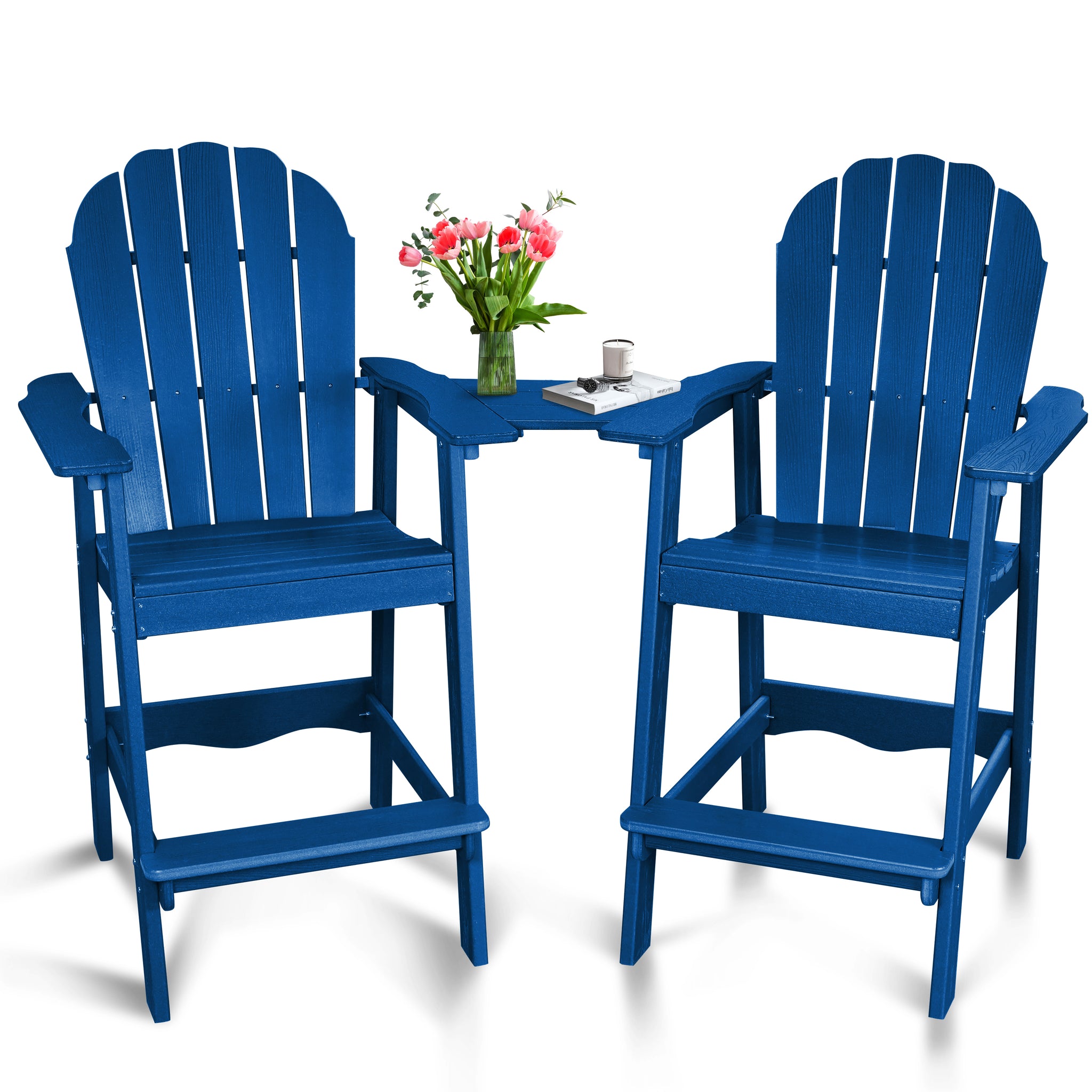 Tall-Adirondack-Chairs-Set of 2, Modern Bar-Height Patio Chairs with Removable Connecting Tray