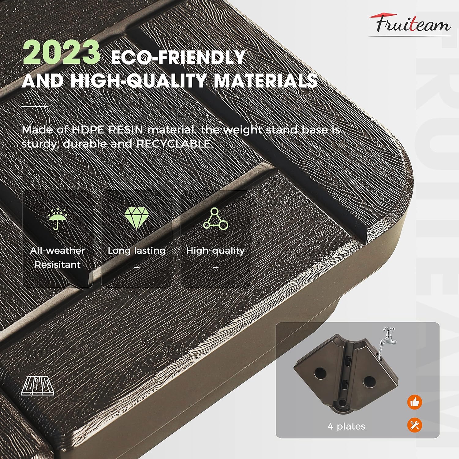190lbs FRUITEAM 4-Pcs Cantilever Patio Umbrella Base, Brick Pattern  Brown