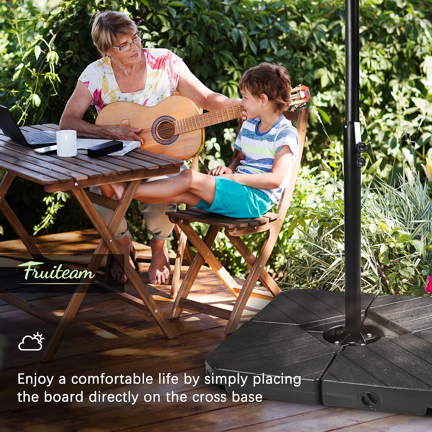 180lbs FRUITEAM 4-Piece Cantilever Patio Umbrella Base, Grain of wood Black