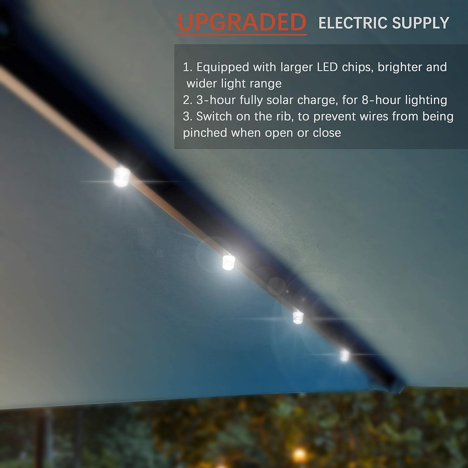 7 1/2ft FRUITEAM 24 LED Lighted Solar Umbrella, Coral Red