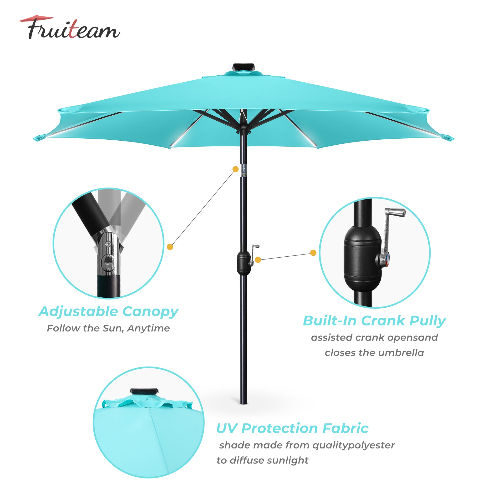 7.5FT FRUITEAM Patio Market Umbrella Meteor Light