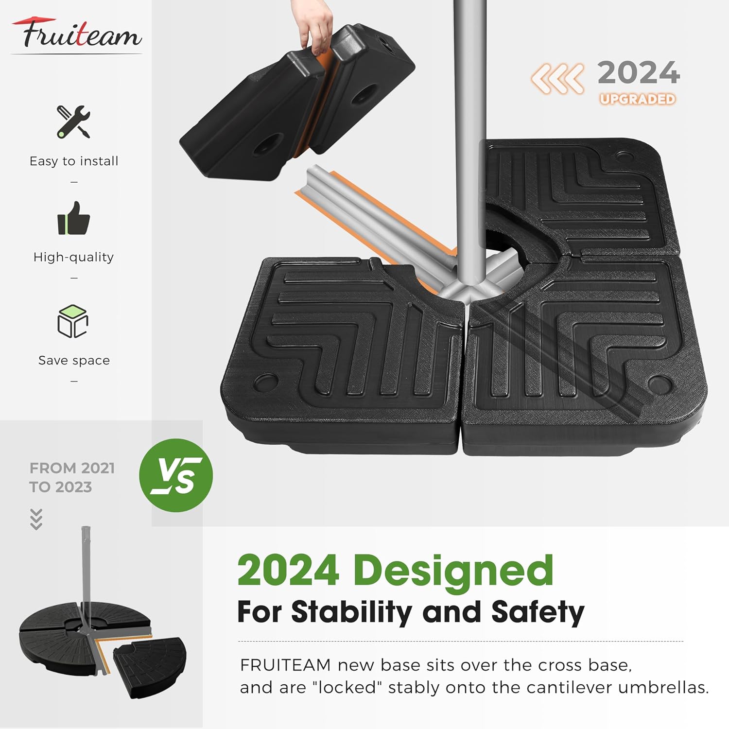 180lbs FRUITEAM 4-Piece Cantilever Patio Umbrella Stand Base, Square Black
