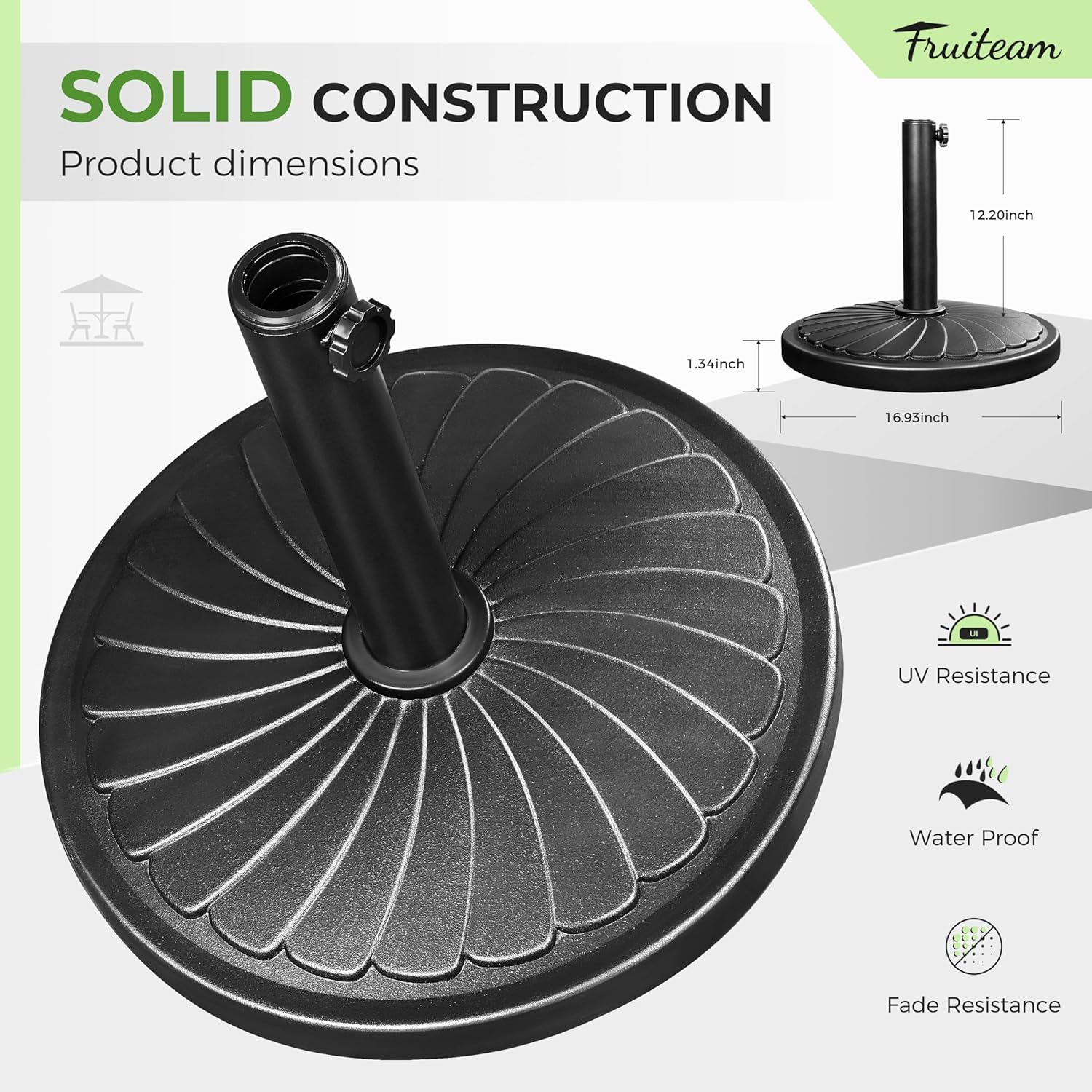 24lbs FRUITEAM Prefilled 17inch Patio Umbrella Base, Fan