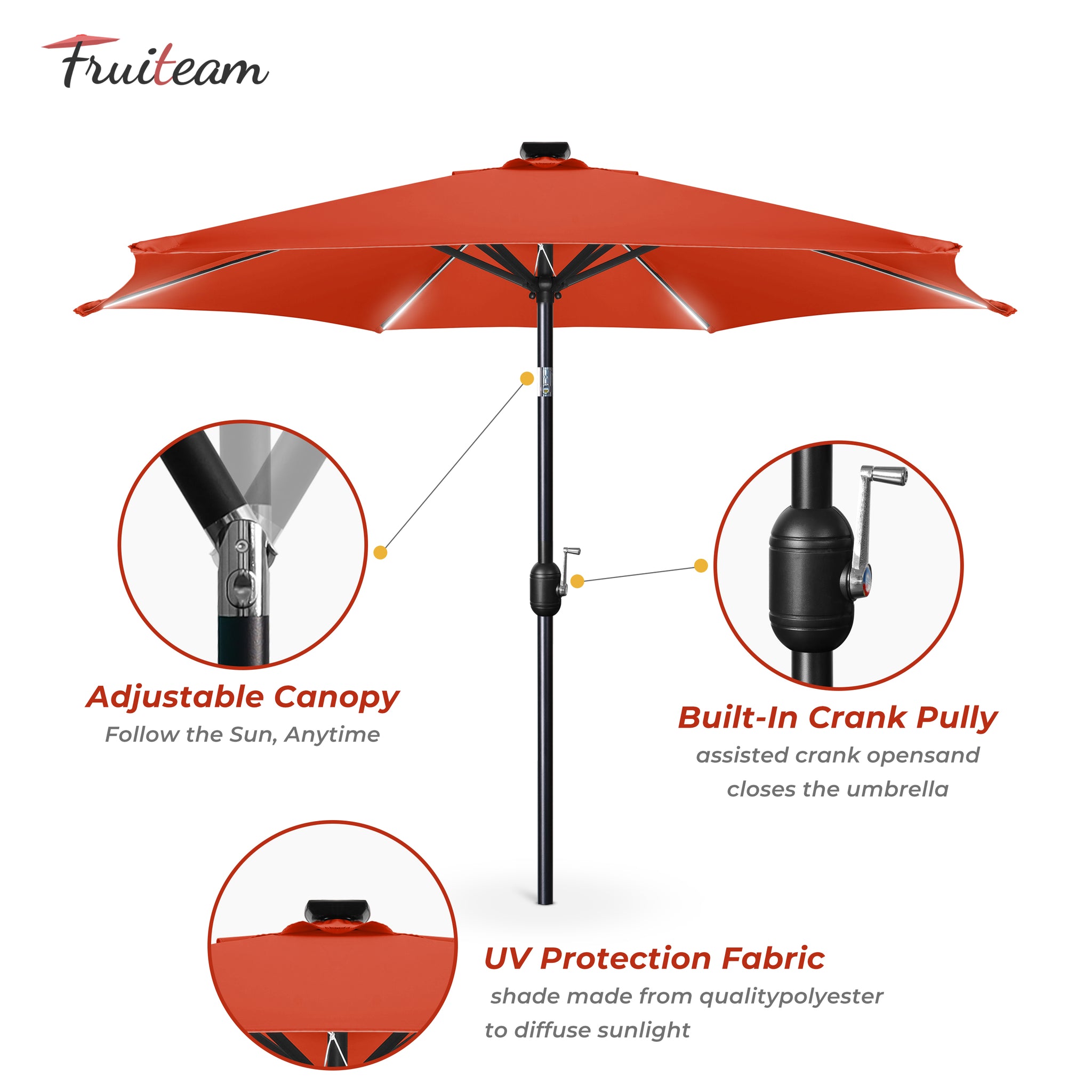 7.5FT FRUITEAM Patio Market Umbrella Meteor Light
