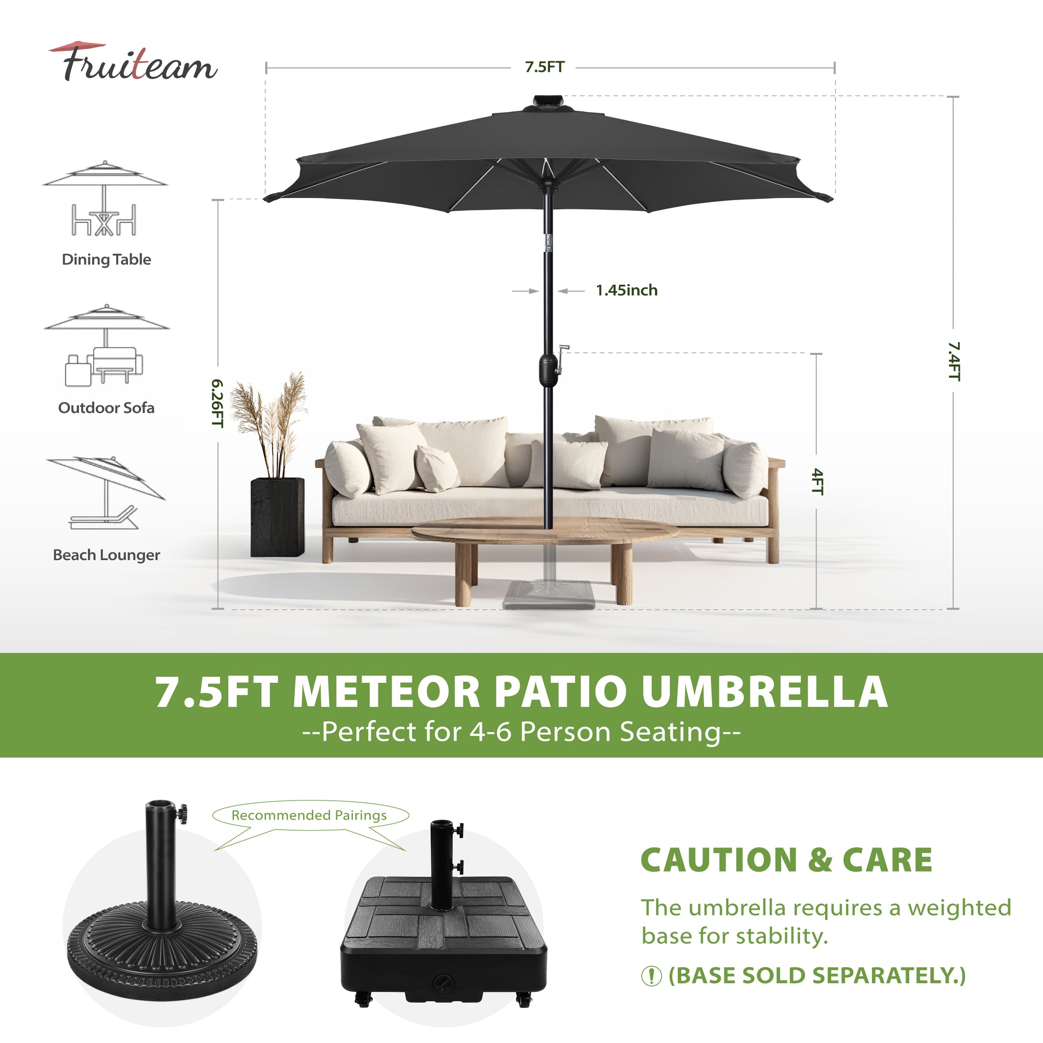 FRUITEAM Meteor Light Patio Market Umbrella, 7.5FT Table Umbrella with High-Strength Frame & Solar LED Lights, All-Weather UV Protection Sun Shade for Poolside, Garden, Backyard