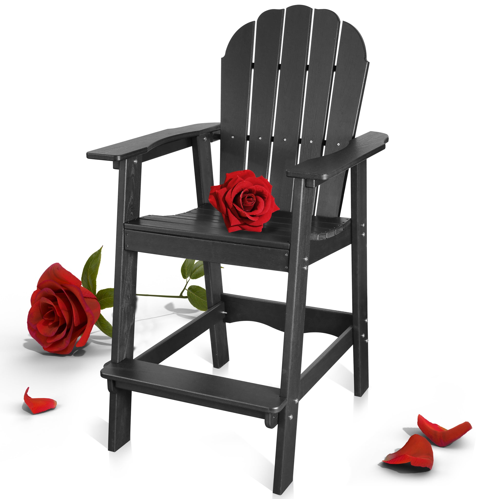 1-piece Tall Adirondack Chair Weather Resistant Balcony Deck Chair