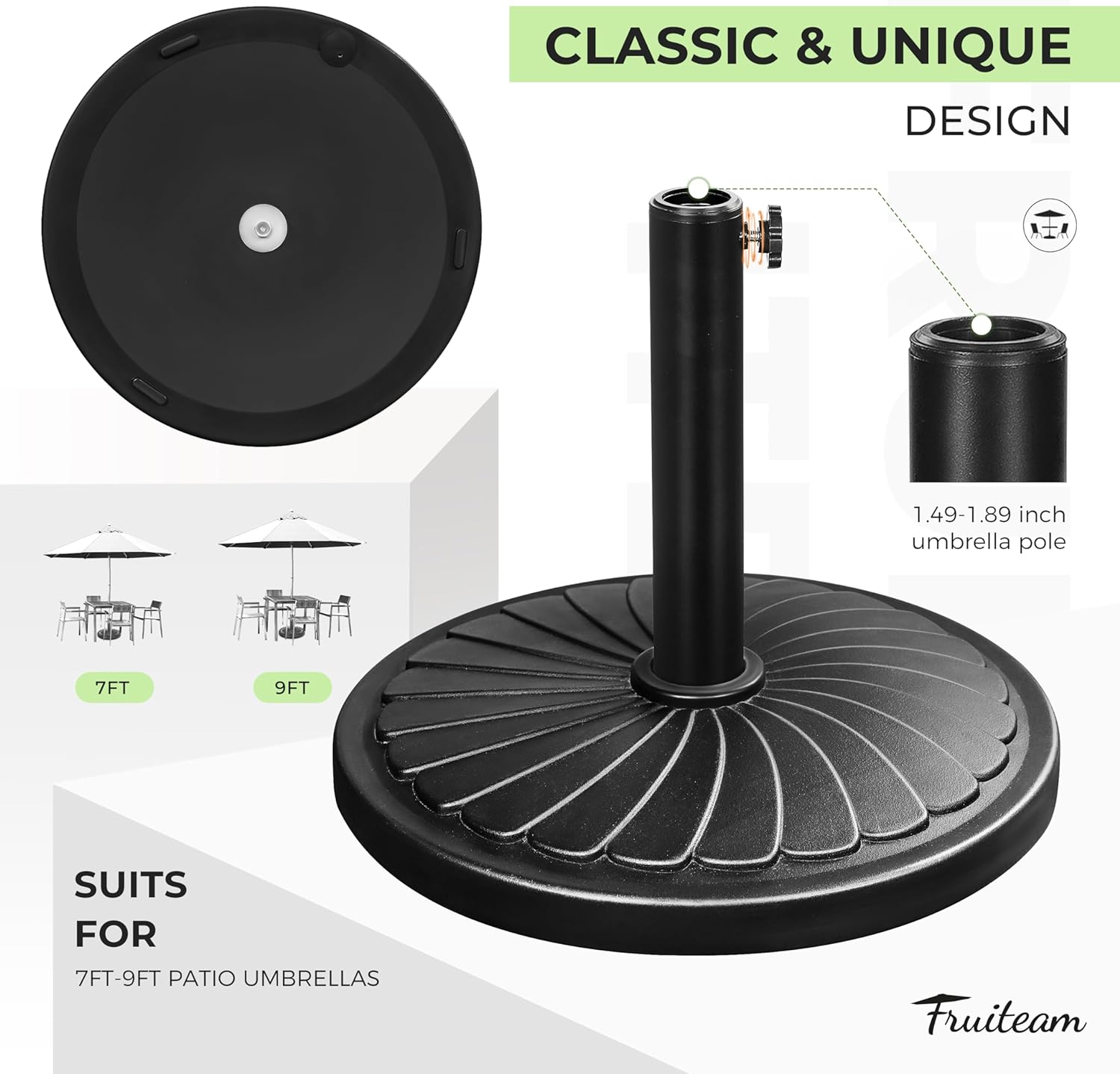 FRUITEAM Prefilled 19inch Patio Umbrella Base, Flower Decorative Pattern
