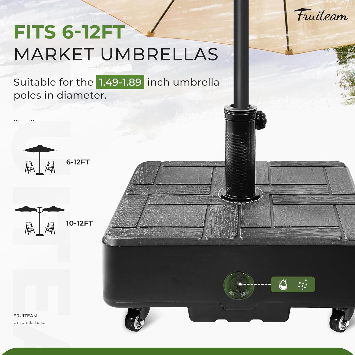 155lbs FRUITEAM Fillable Mobile Umbrella Base with 4 Wheels