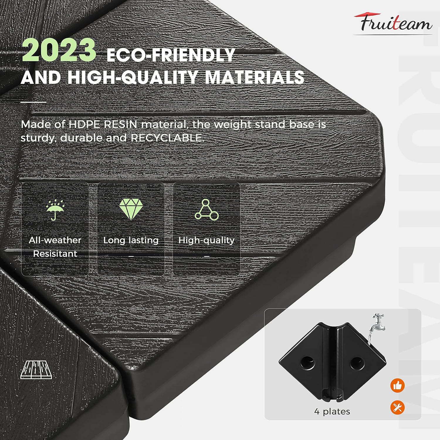 180lbs FRUITEAM 4-Piece Cantilever Patio Umbrella Base, Grain of wood Black
