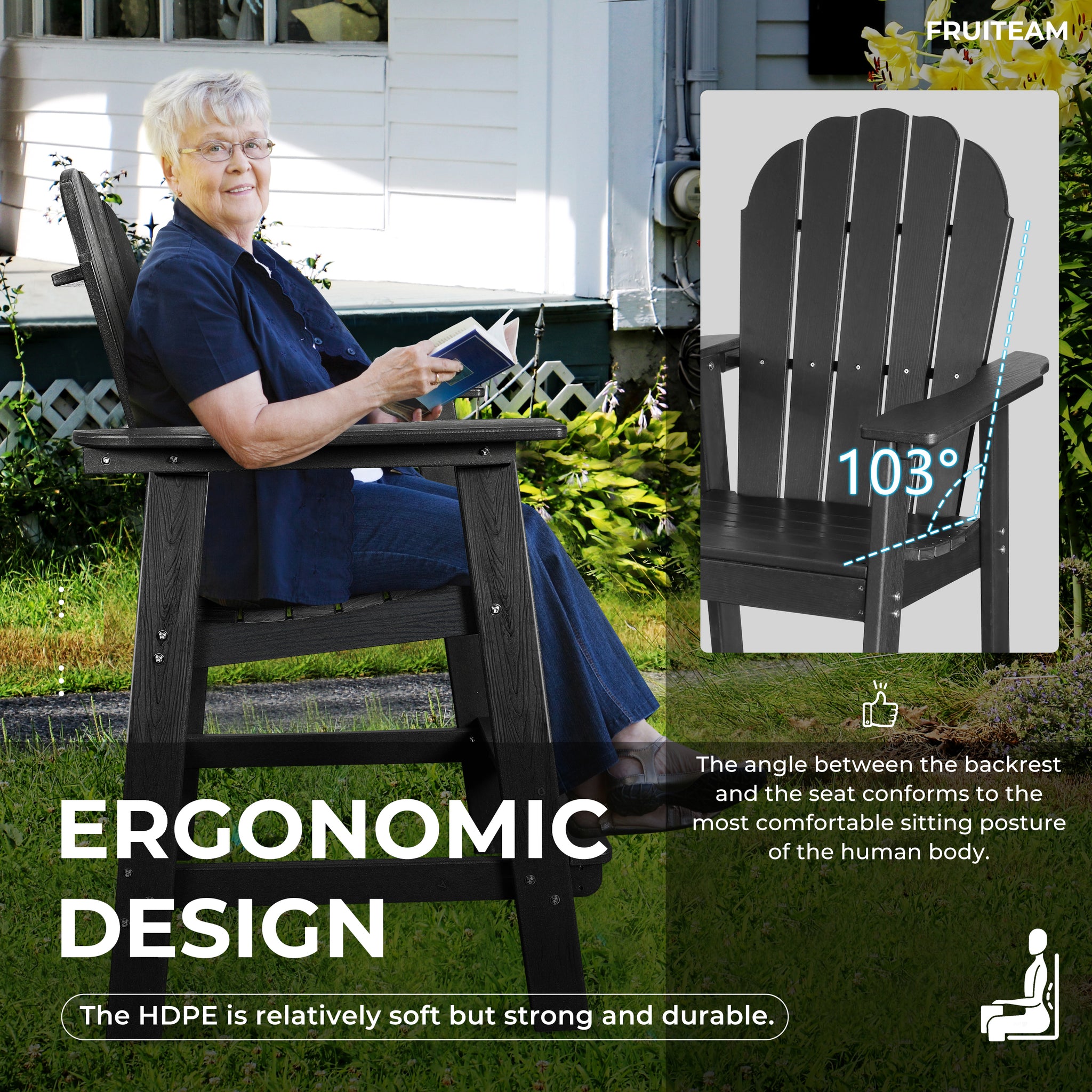 Tall-Adirondack-Chairs-Set of 2, Modern Bar-Height Patio Chairs with Removable Connecting Tray