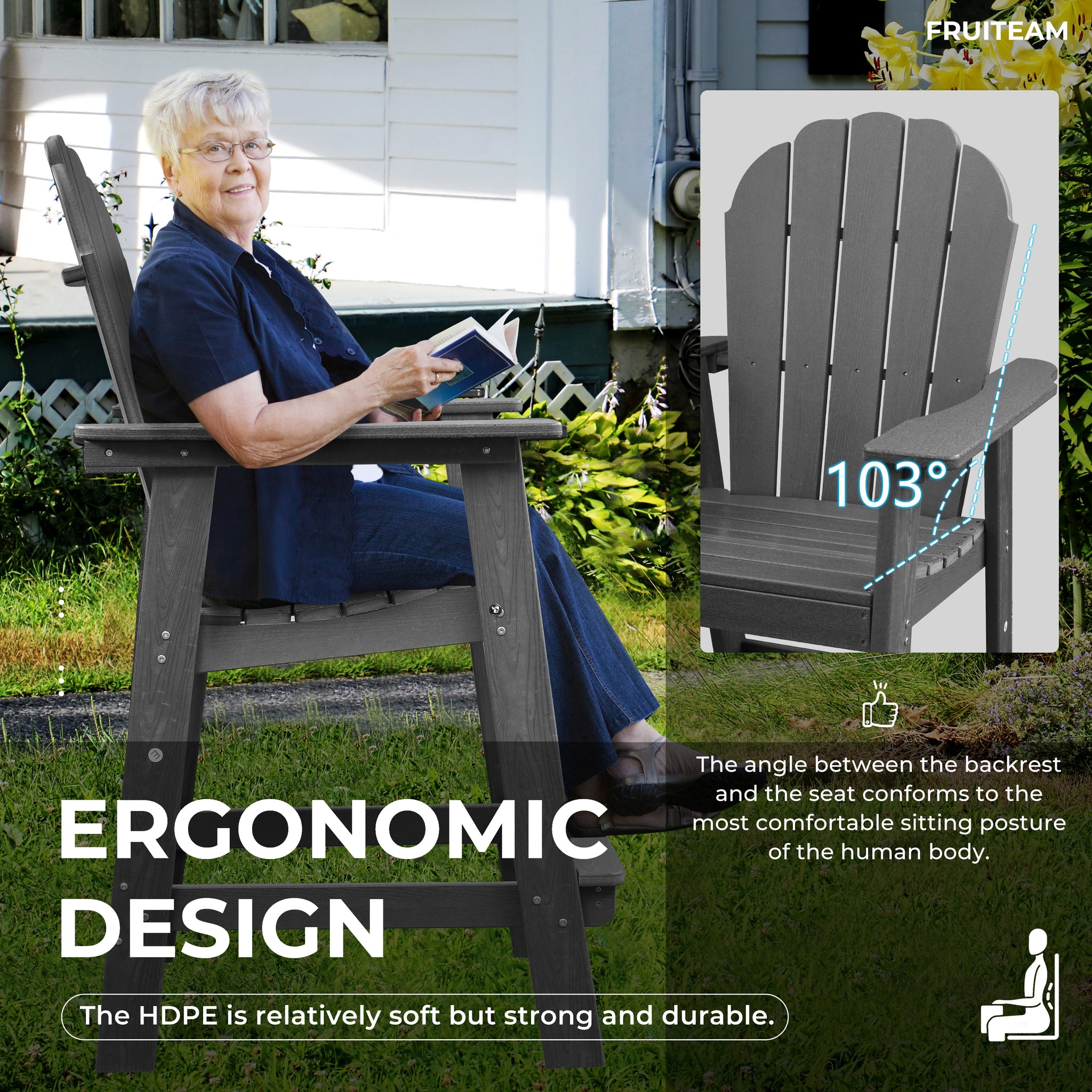 Tall-Adirondack-Chairs-Set of 2, Modern Bar-Height Patio Chairs with Removable Connecting Tray