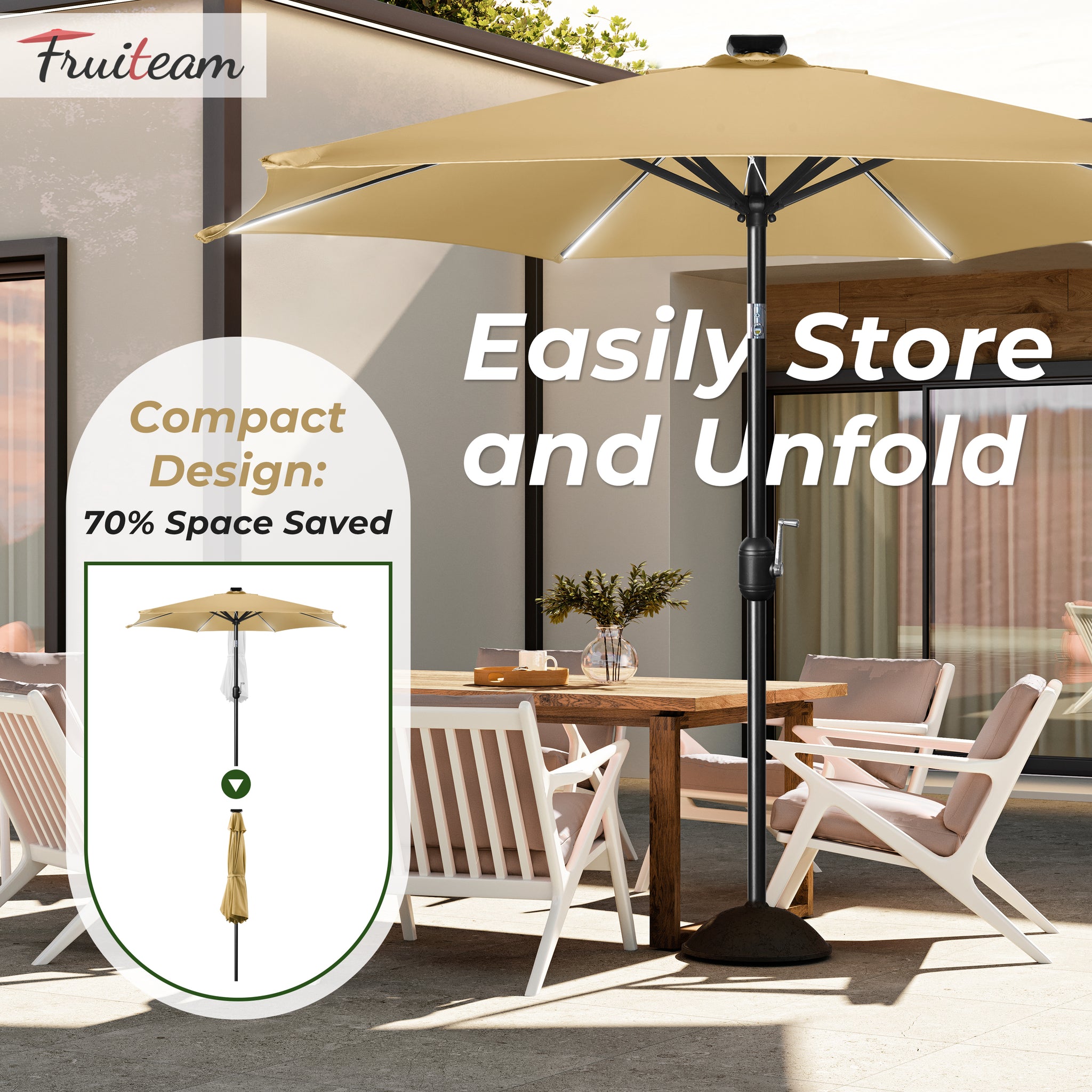 7.5FT FRUITEAM Patio Market Umbrella Meteor Light