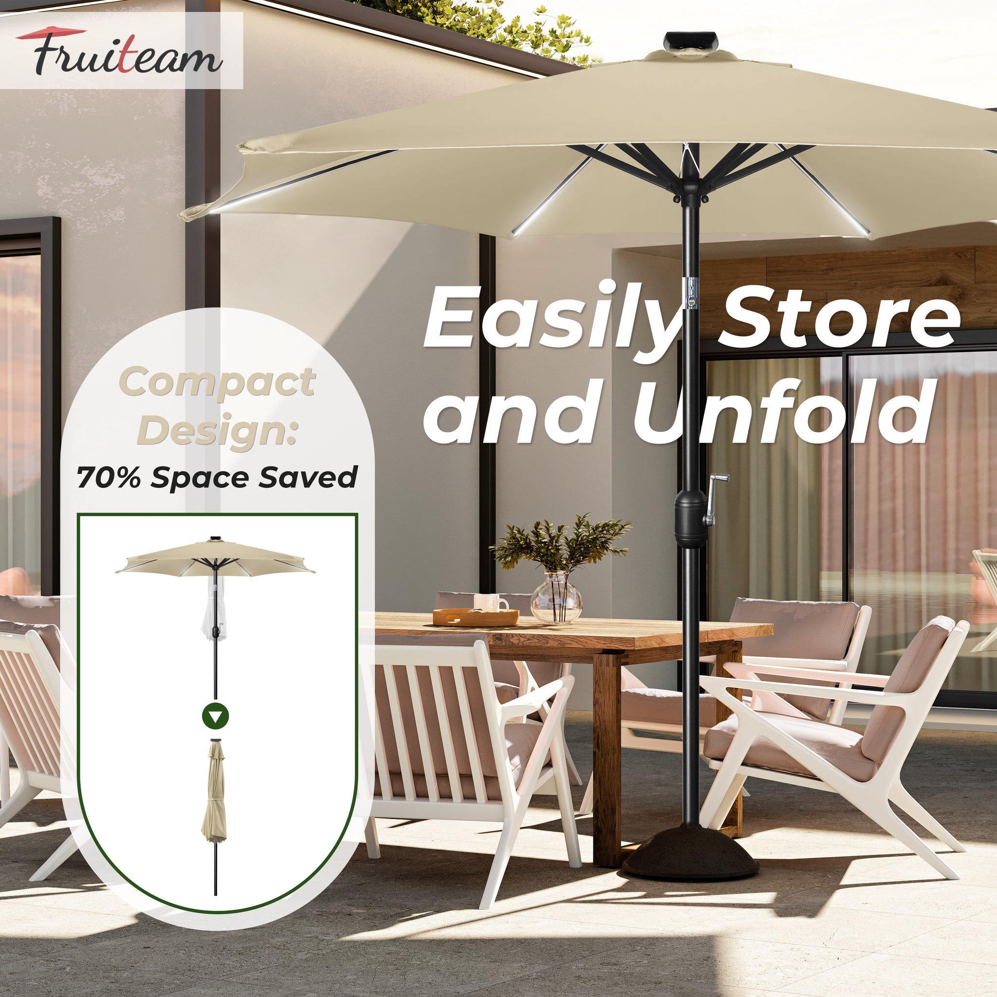7.5FT FRUITEAM Patio Market Umbrella Meteor Light