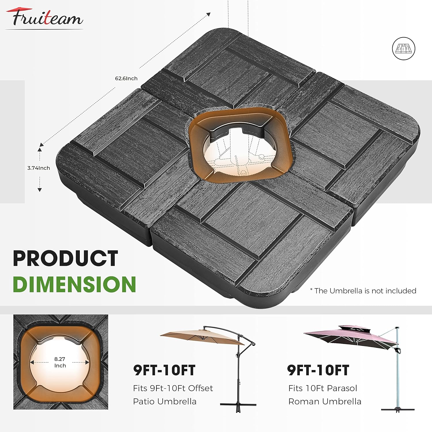 183.6lbs FRUITEAM 4Pcs Cantilever Patio Umbrella Base, Brick Pattern Black