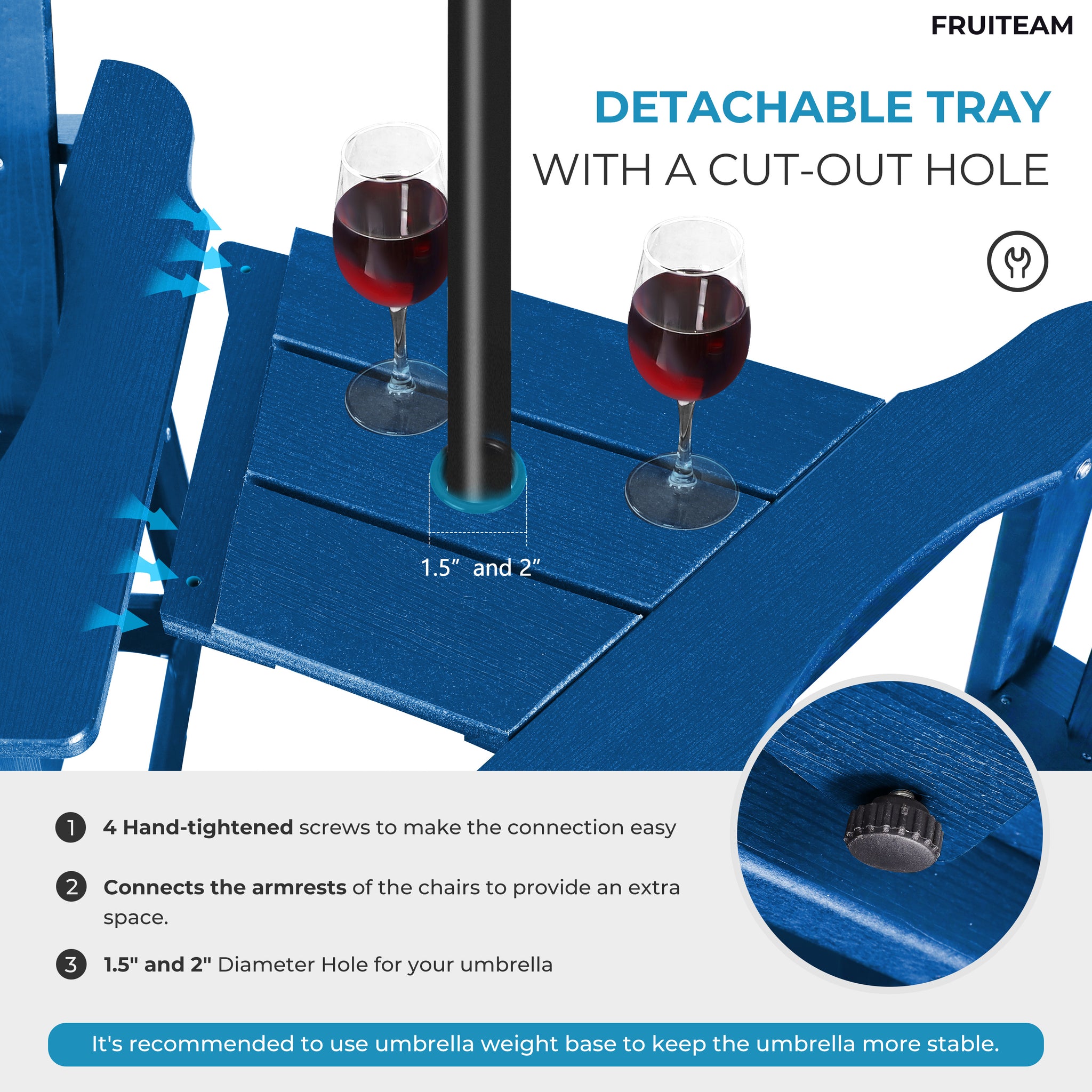Tall-Adirondack-Chairs-Set of 2, Modern Bar-Height Patio Chairs with Removable Connecting Tray