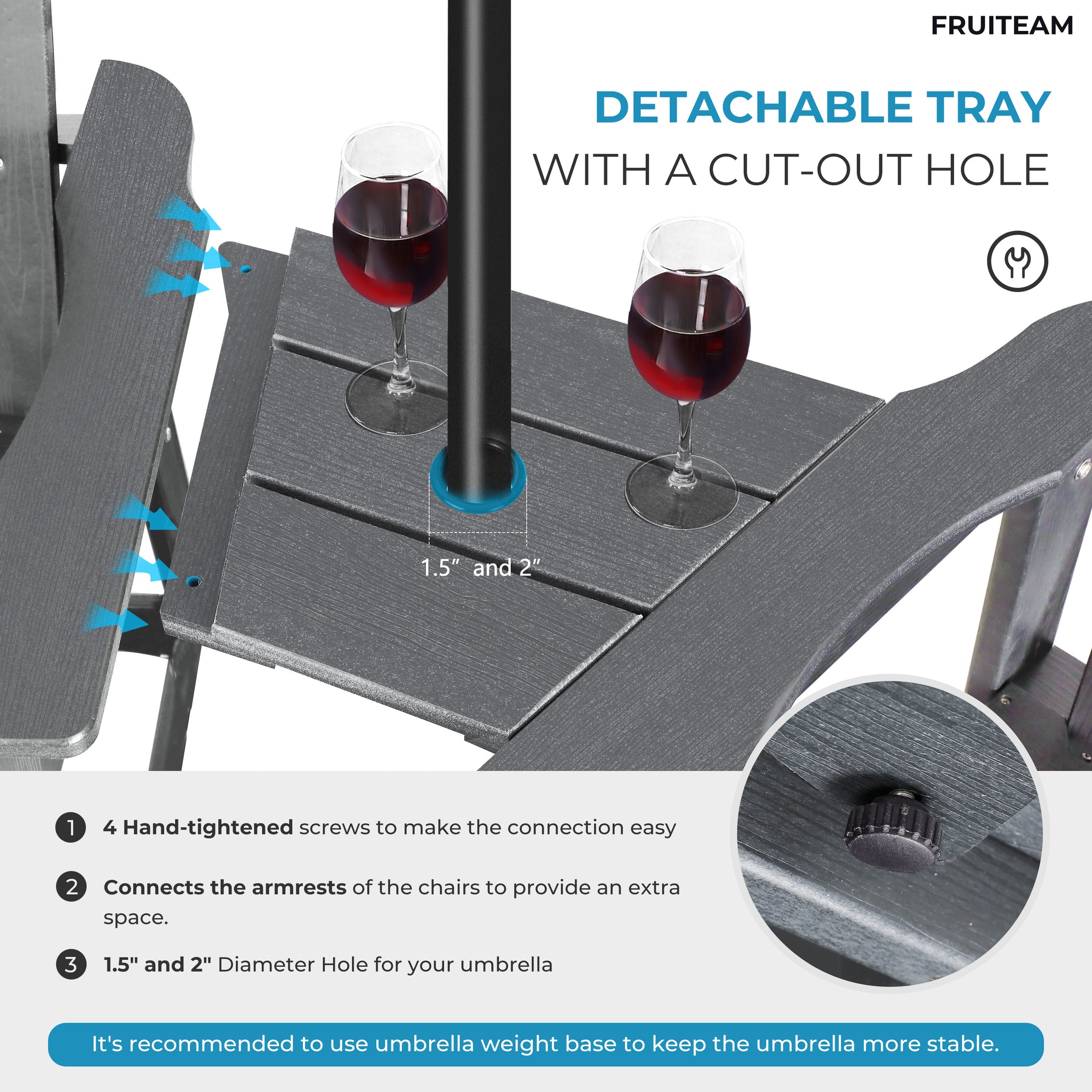 Tall-Adirondack-Chairs-Set of 2, Modern Bar-Height Patio Chairs with Removable Connecting Tray