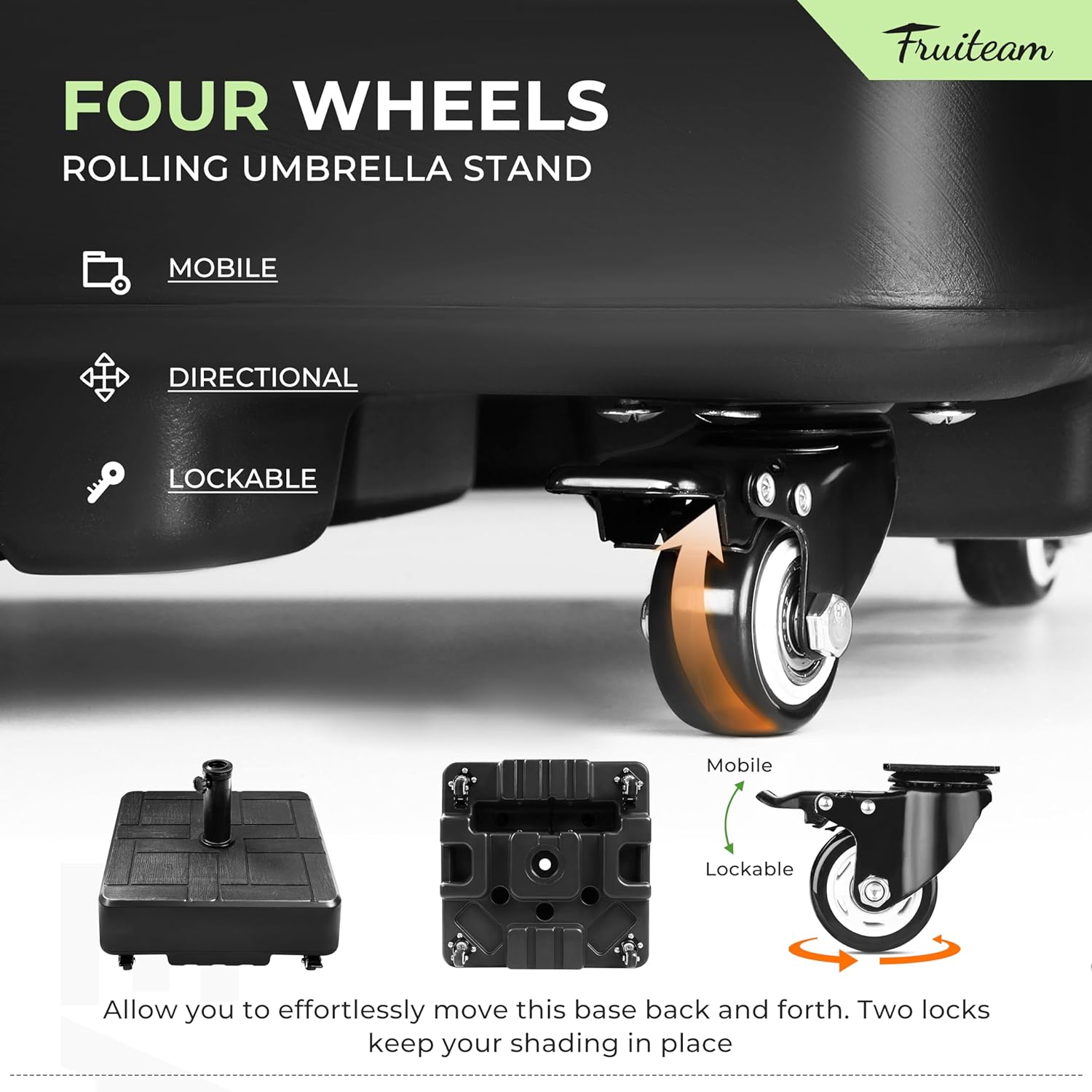 155lbs FRUITEAM Fillable Mobile Umbrella Base with 4 Wheels
