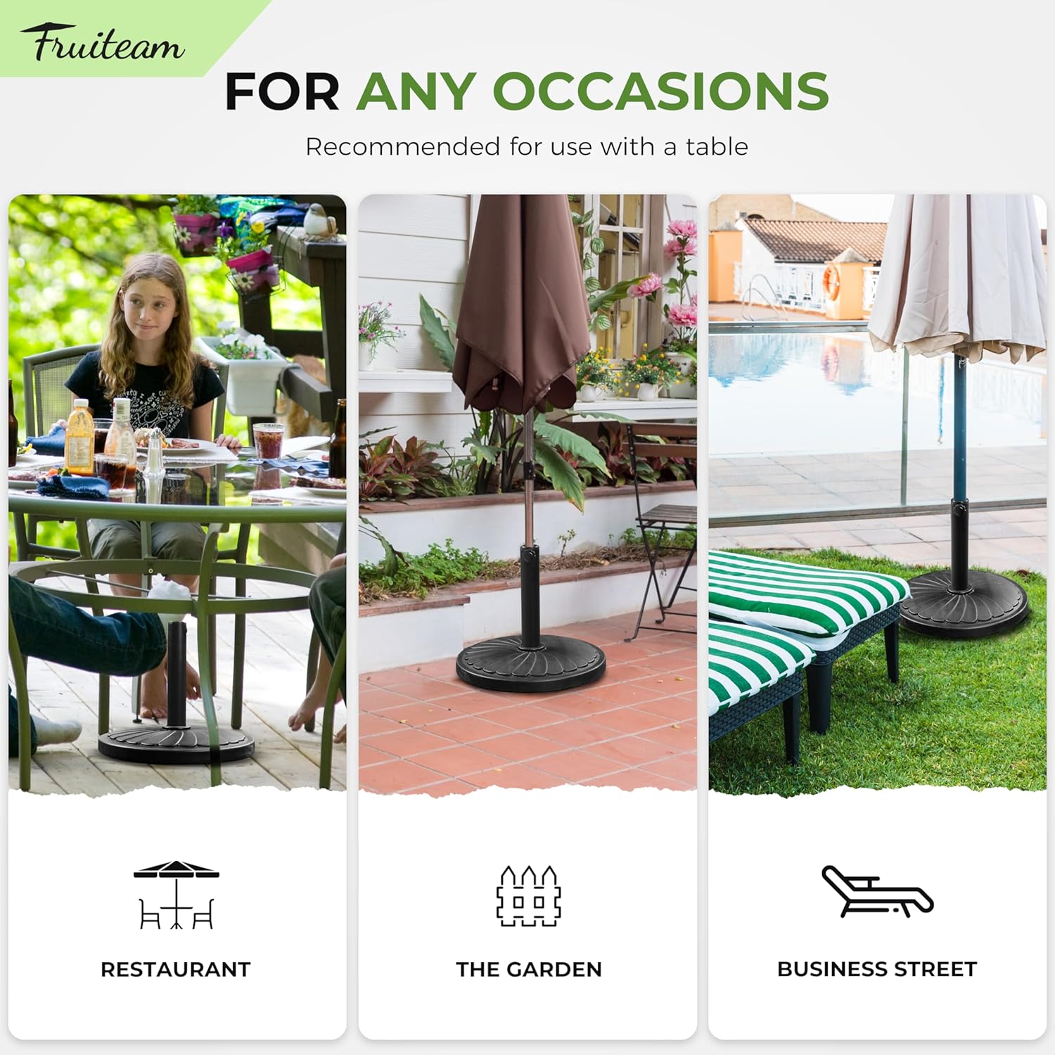 FRUITEAM Prefilled 19inch Patio Umbrella Base, Flower Decorative Pattern
