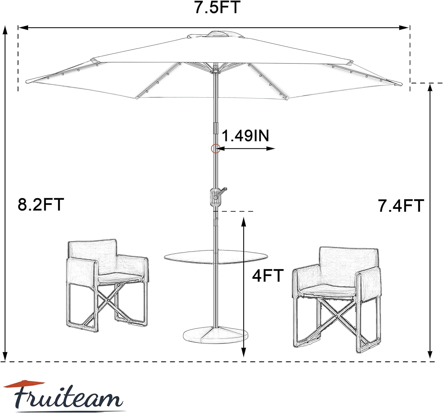 7.5 ft FRUITEAM 24 LED Lighted Solar Umbrella, Lime