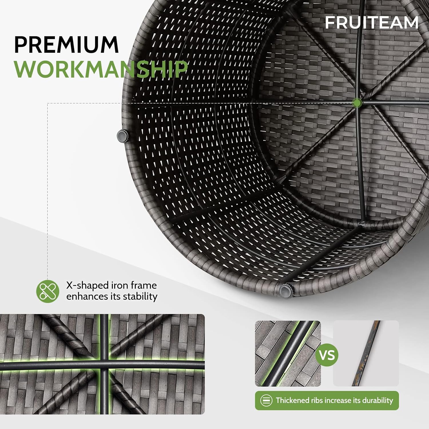 Set of 2 and 1 Pack FRUITEAM Resin Wicker Outdoor Ottoman Table,  Dark Grey Set