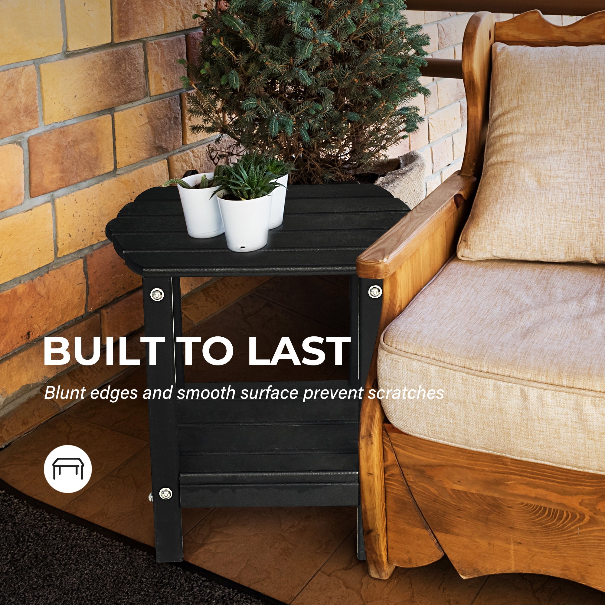 FRUITEAM Adirondack Table Outdoor Side Table 2-Layer, Easy Maintenance Poly Lumber Patio Table