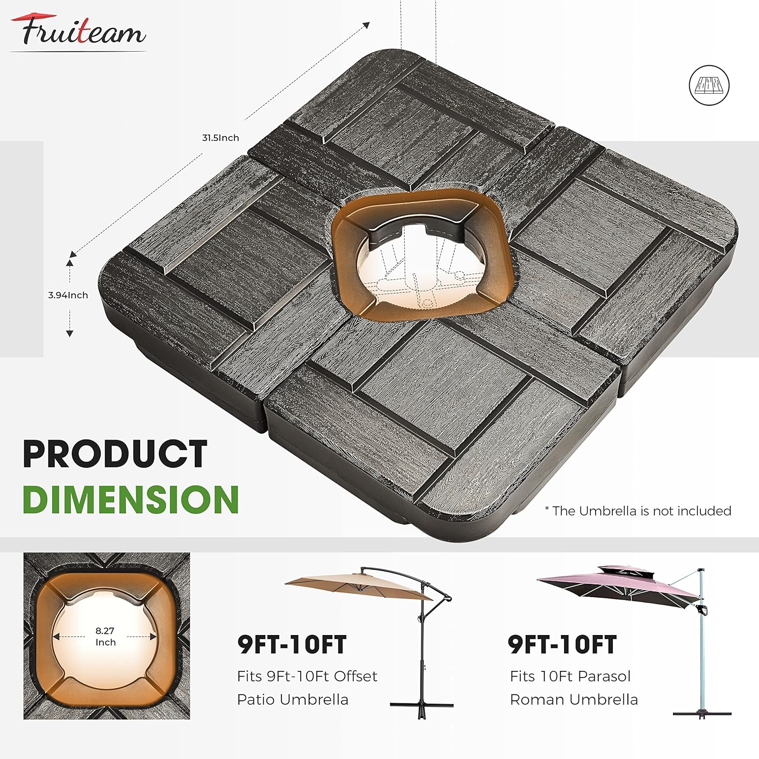190lbs FRUITEAM 4-Pcs Cantilever Patio Umbrella Base, Brick Pattern  Brown