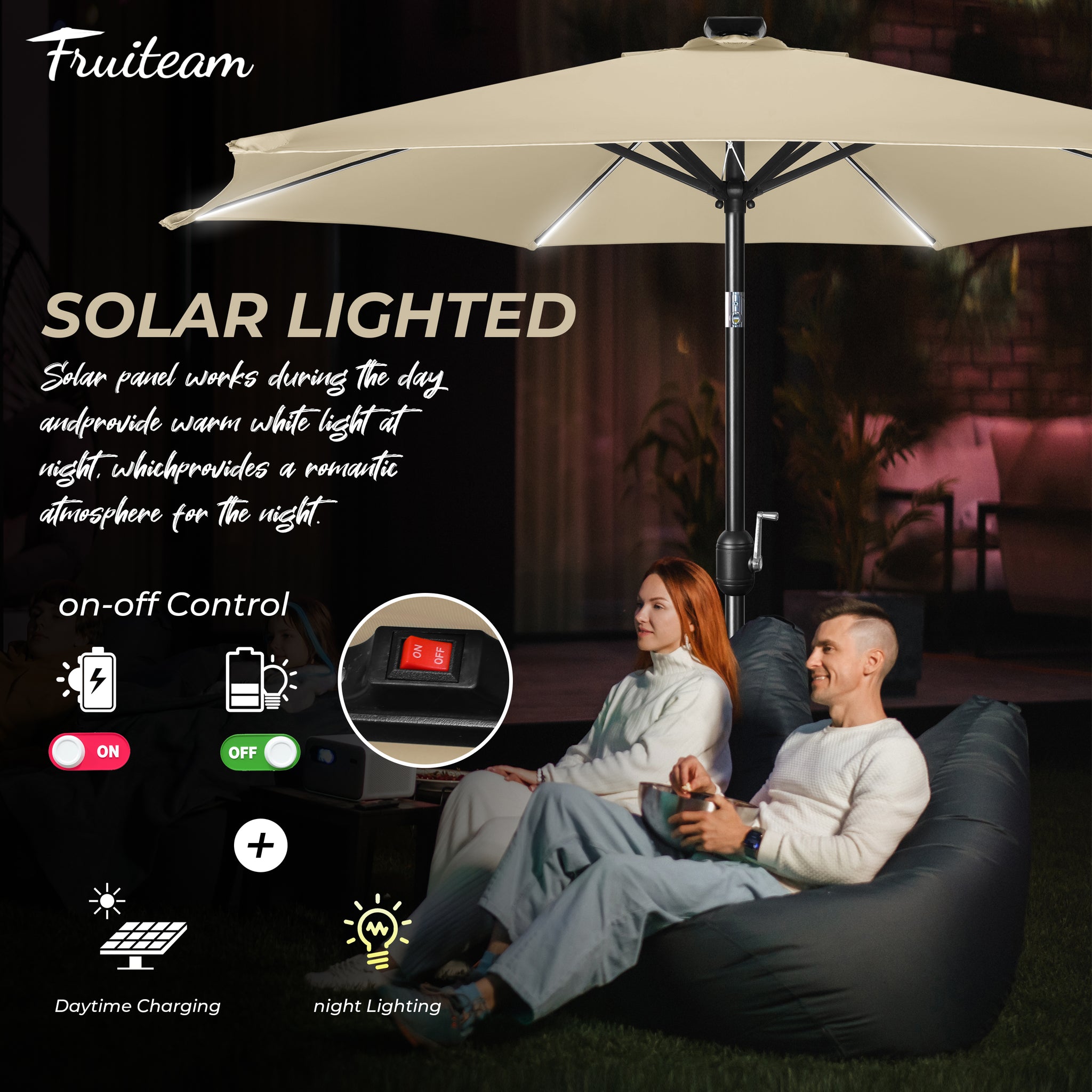 7.5FT FRUITEAM Patio Market Umbrella Meteor Light