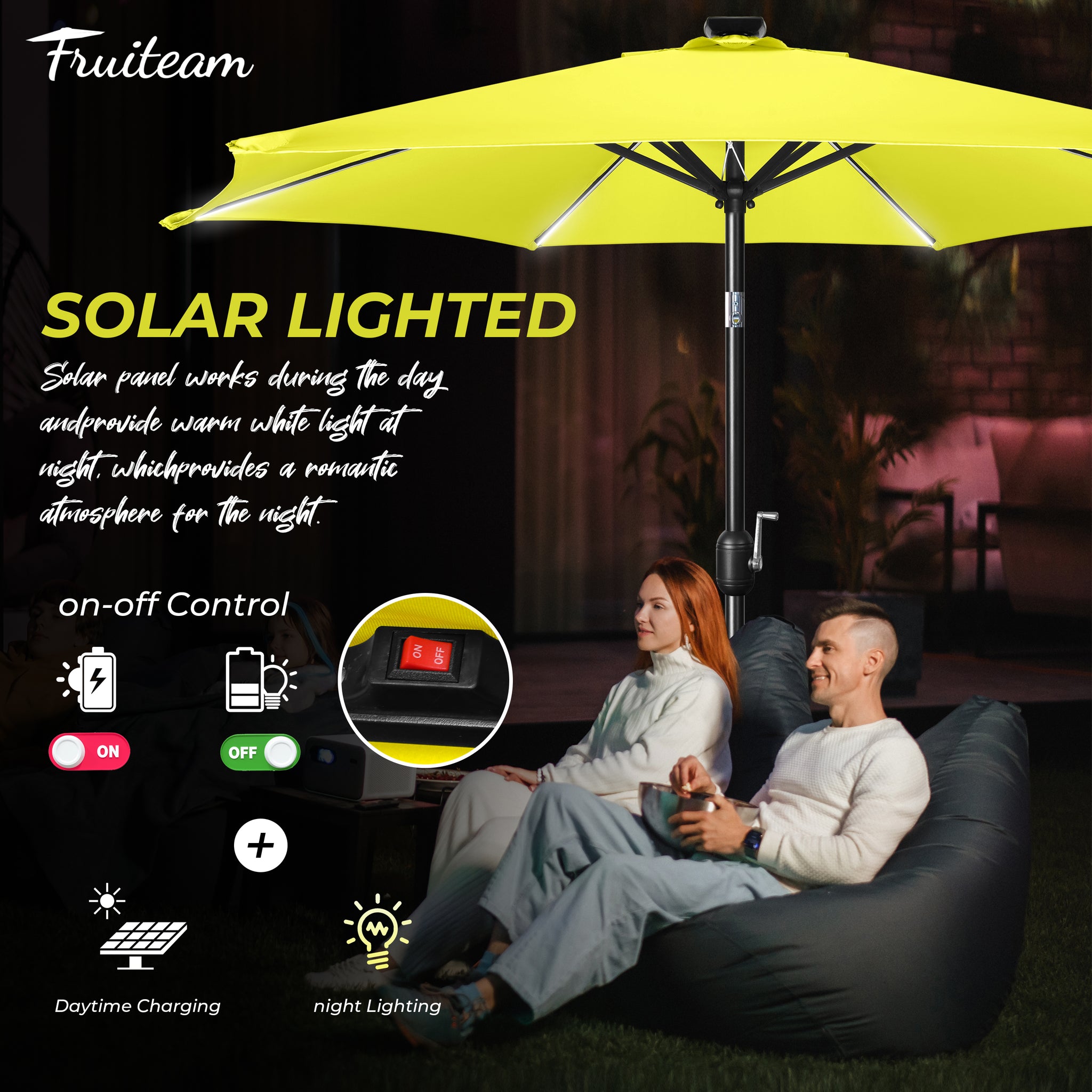 7.5FT FRUITEAM Patio Market Umbrella Meteor Light