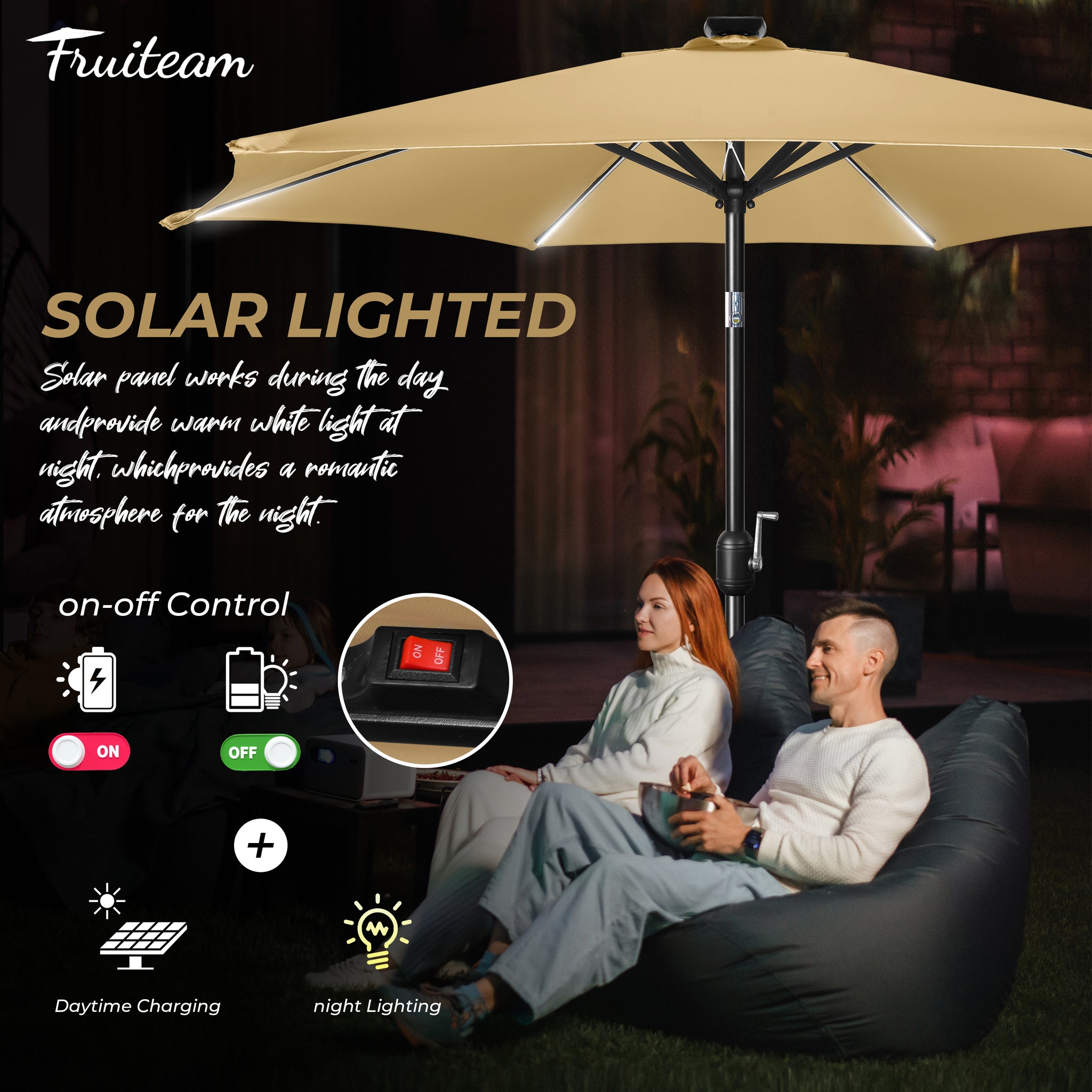 7.5FT FRUITEAM Patio Market Umbrella Meteor Light