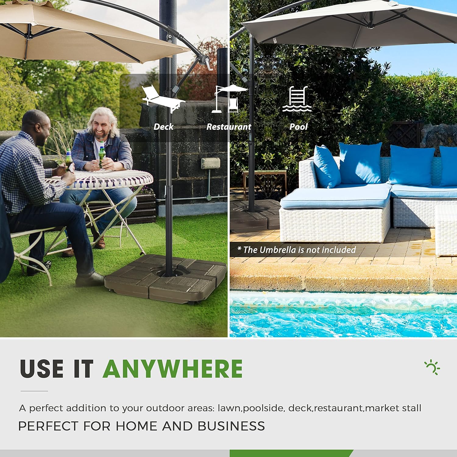 190lbs FRUITEAM 4-Pcs Cantilever Patio Umbrella Base, Brick Pattern  Brown