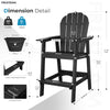Tall-Adirondack-Chairs-Set of 2, Modern Bar-Height Patio Chairs with Removable Connecting Tray