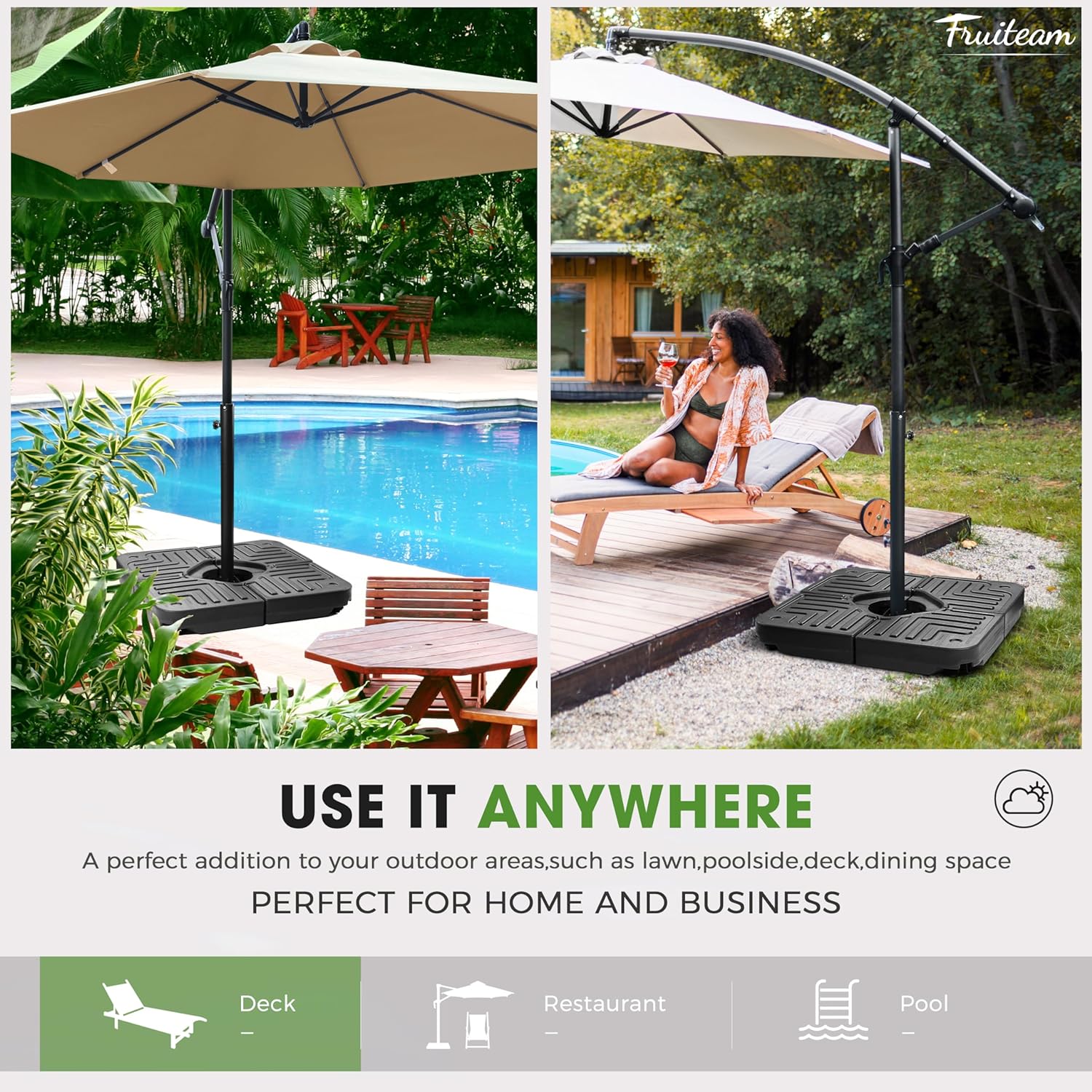 180lbs FRUITEAM 4-Piece Cantilever Patio Umbrella Stand Base, Square Black