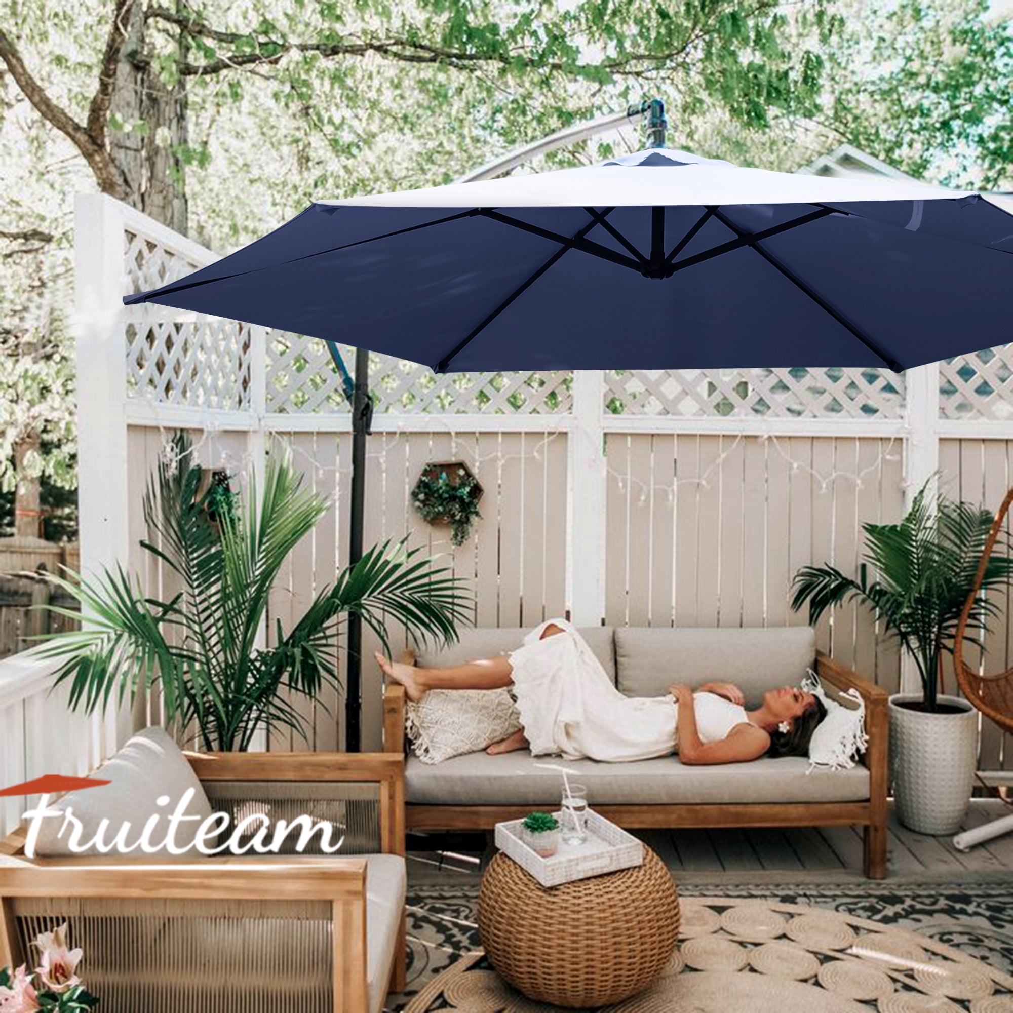 10ft FRUITEAM Offset Hanging Patio Umbrella, Navy