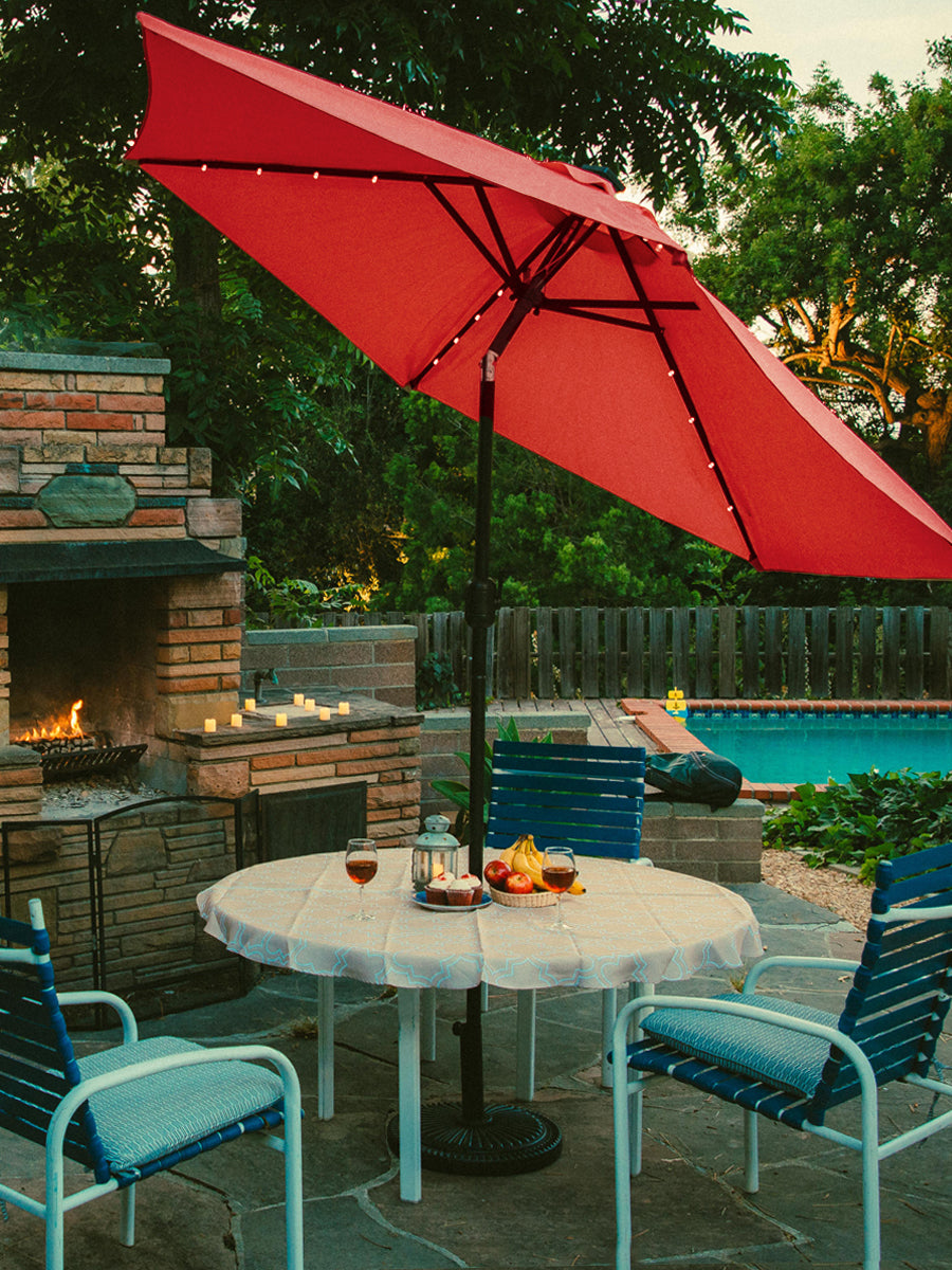 7 1/2ft FRUITEAM 24 LED Lighted Solar Umbrella, Cherry