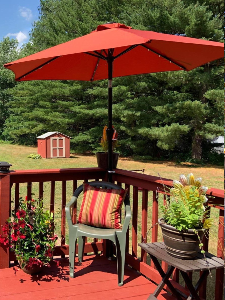 7 1/2ft FRUITEAM 24 LED Lighted Solar Umbrella, Cherry
