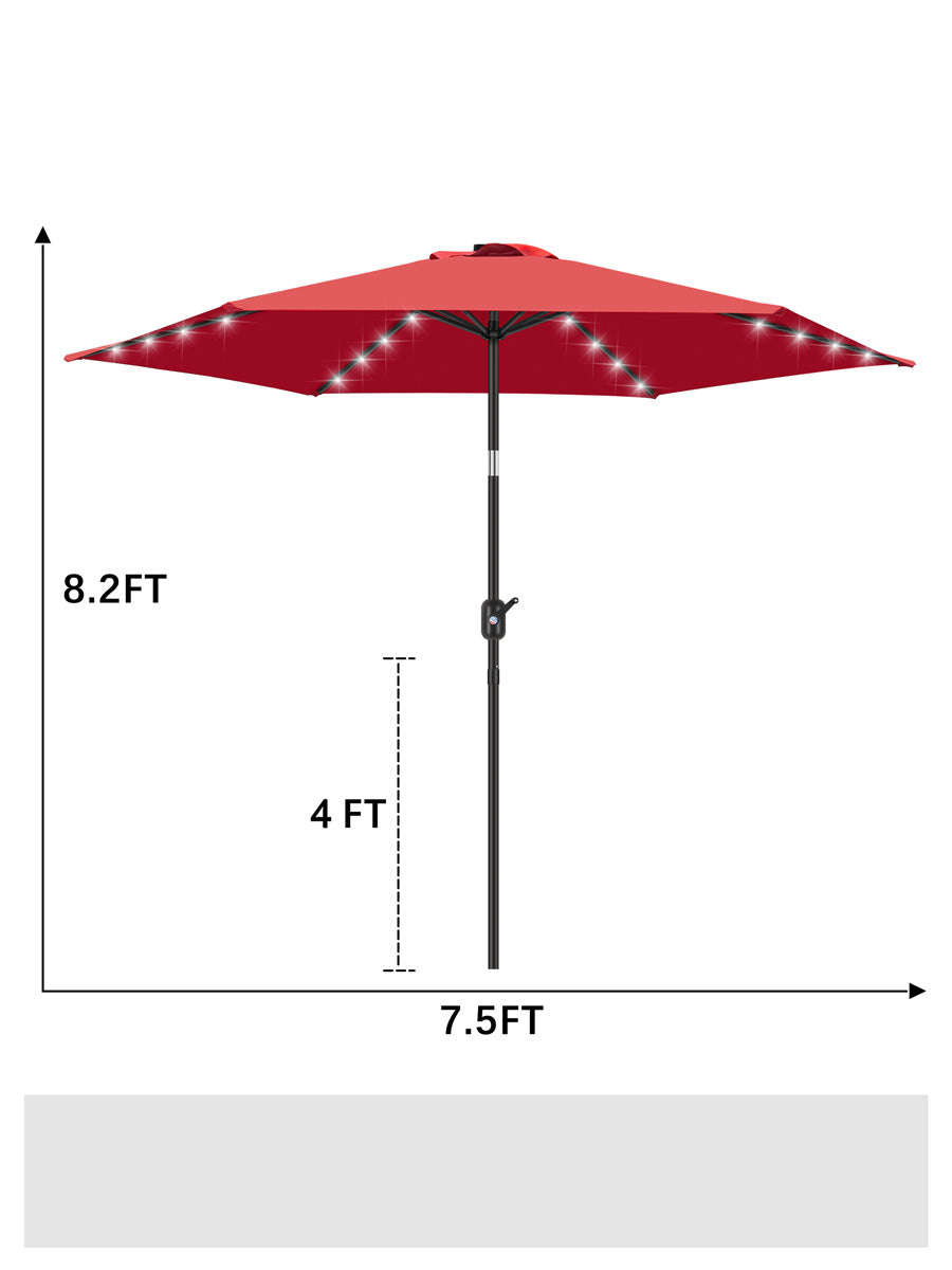 7 1/2ft FRUITEAM 24 LED Lighted Solar Umbrella, Cherry