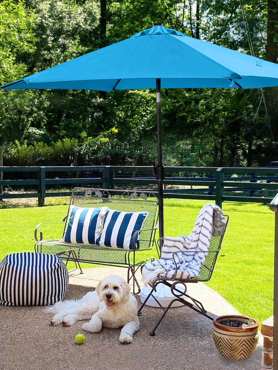 7 1/2ft FRUITEAM 24 LED Lighted Solar Umbrella, Sky Blue