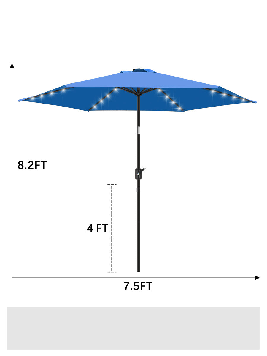 7 1/2ft FRUITEAM 24 LED Lighted Solar Umbrella, Azure