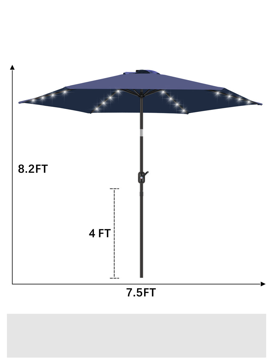 7 1/2ft FRUITEAM 24 LED Lighted Solar Umbrella, Navy Blue
