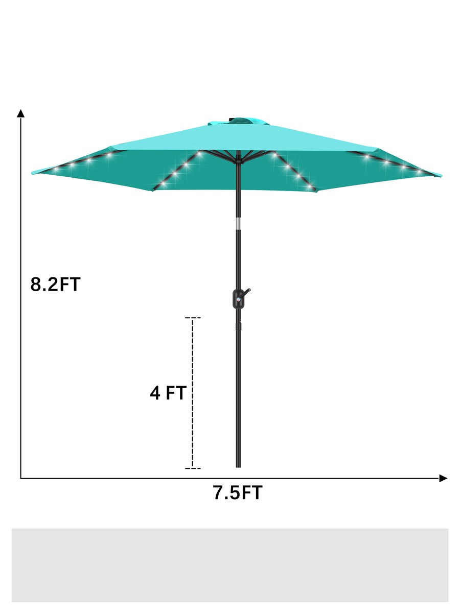 7.5FT FRUITEAM  Solar LED Umbrella, Turquoise