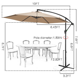 10ft FRUITEAM Offset Hanging Patio Umbrella, Khaki