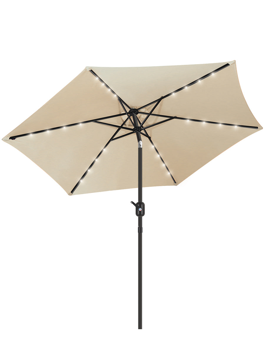7 1/2ft FRUITEAM 24 LED Lighted Solar Umbrella, Beige