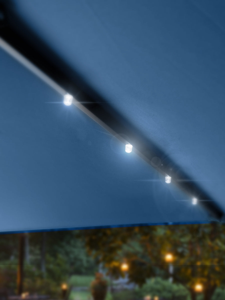 7 1/2ft FRUITEAM 24 LED Lighted Solar Umbrella, Azure
